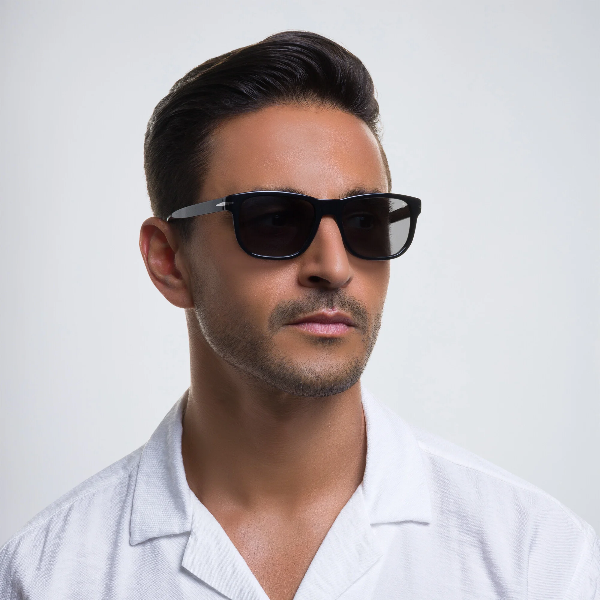 Shop DAVID BECKHAM Rectangle Sunglasses in Black & Silver online.