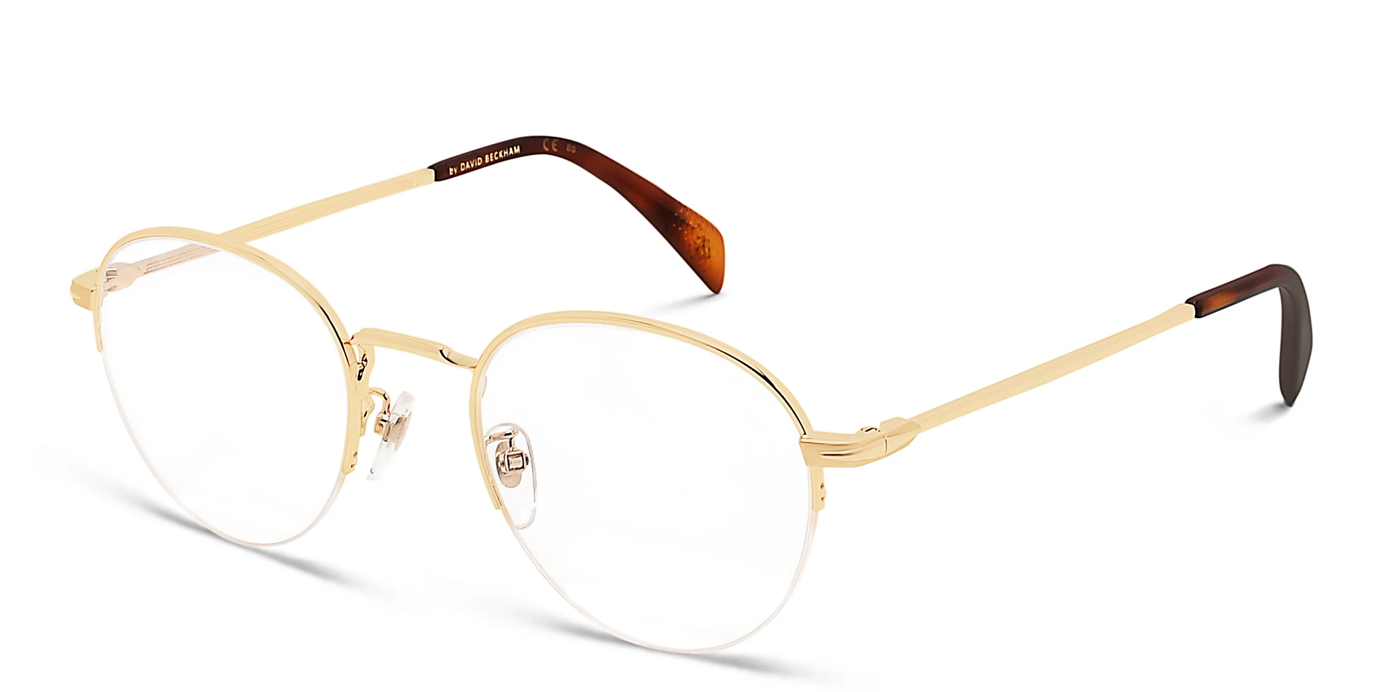 Shop DAVID BECKHAM Round Eyeglasses in Gold online.