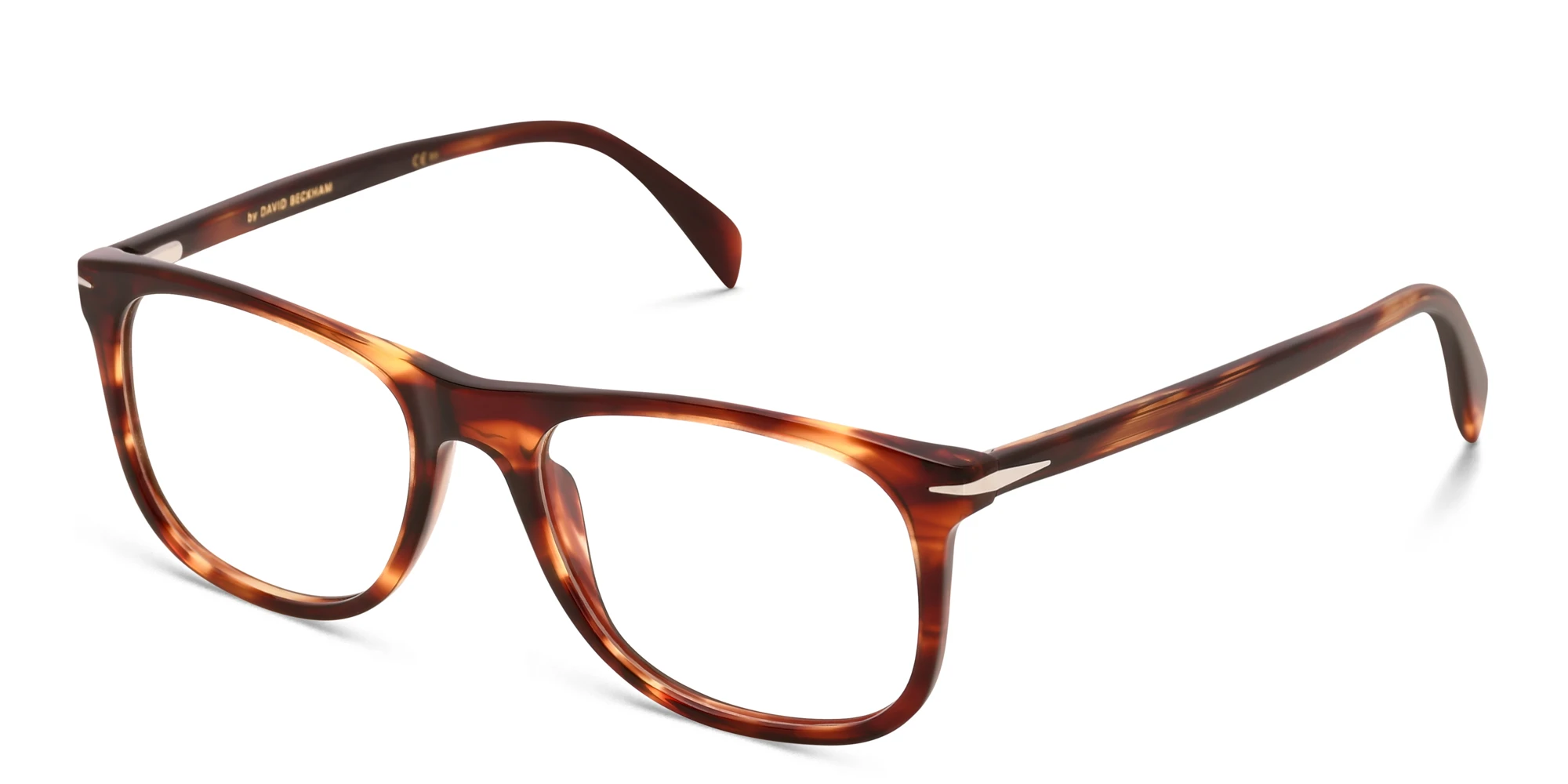 Shop DAVID BECKHAM Rectangle Eyeglasses in Red Havana online.