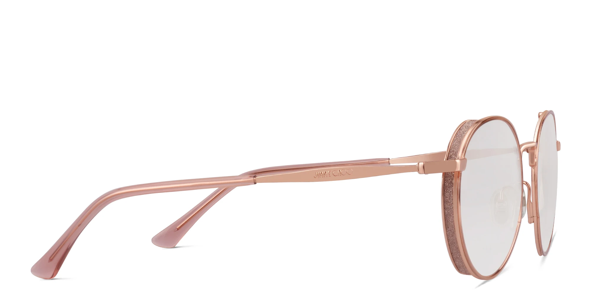 Shop JIMMY CHOO Panthos Eyeglasses in Gold Copper online.