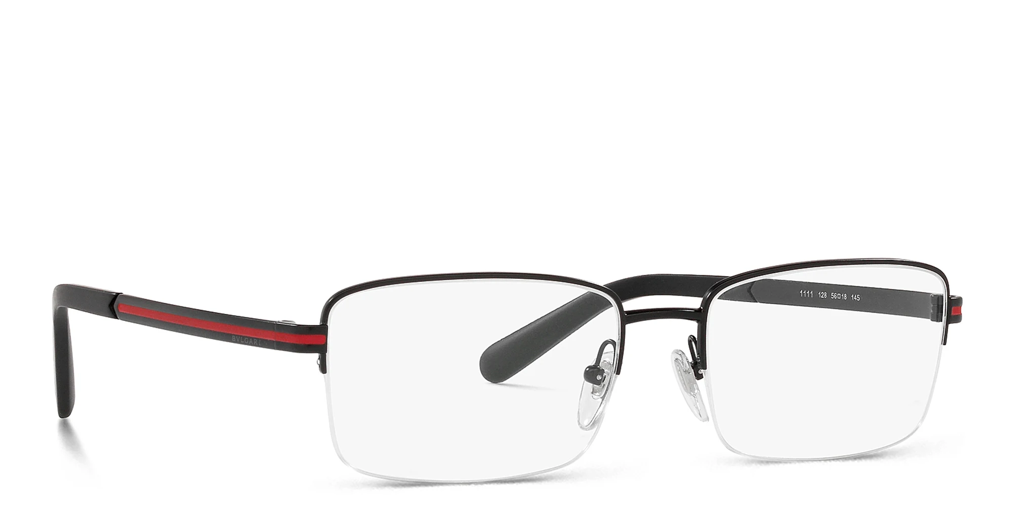 Shop BVLGARI Half Rim Wide Rectangle Eyeglasses in Matte Black online.
