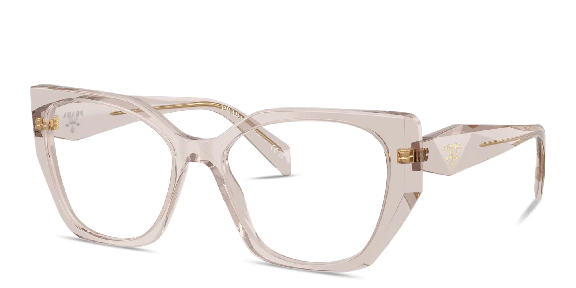 Shop PRADA Logo Print Irregular Eyeglasses in Cold Mauve online.