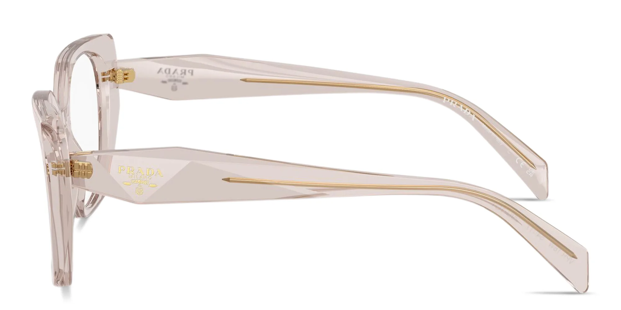 Shop PRADA Logo Print Irregular Eyeglasses in Cold Mauve online.
