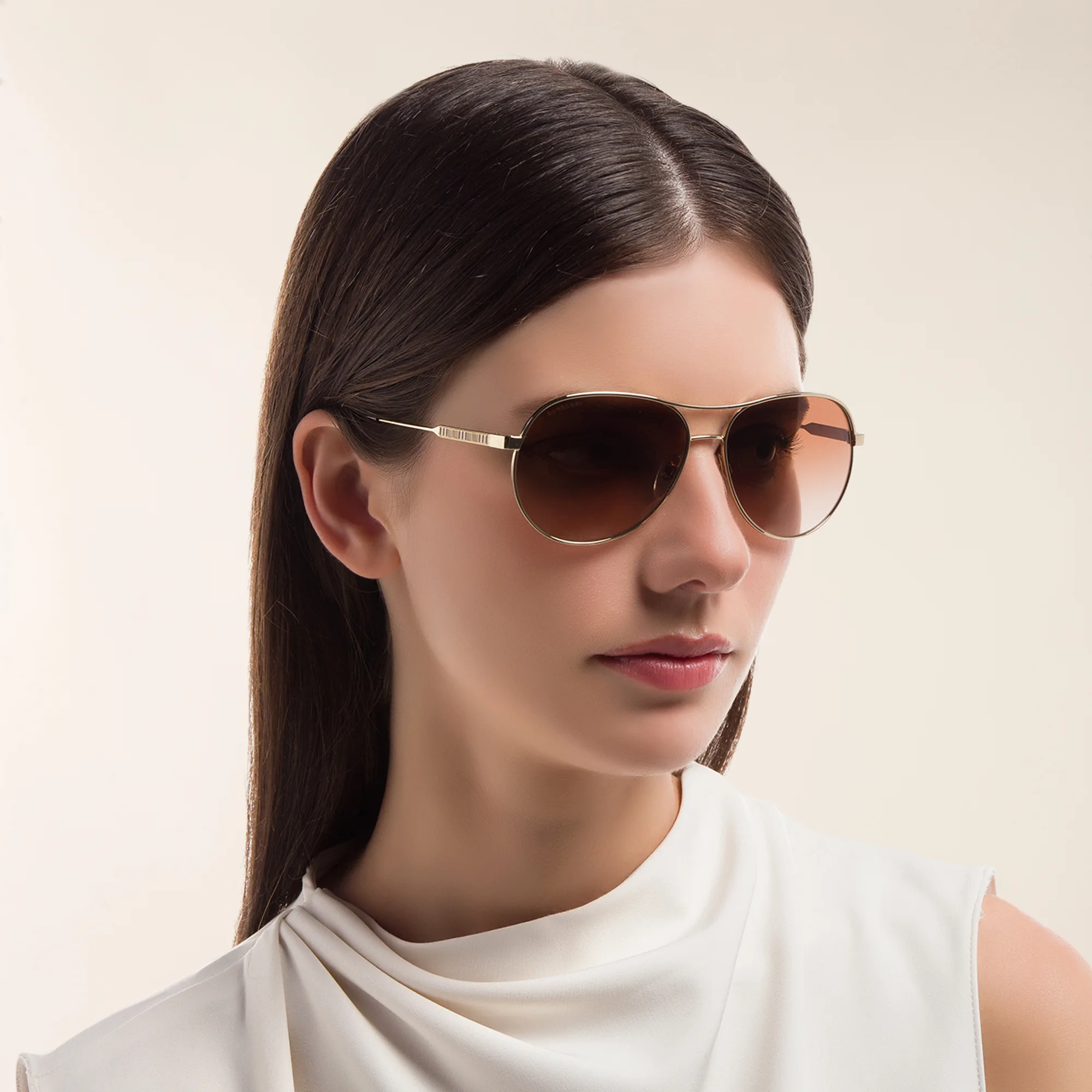 Shop BURBERRY Pilot Sunglasses in Light Gold online.