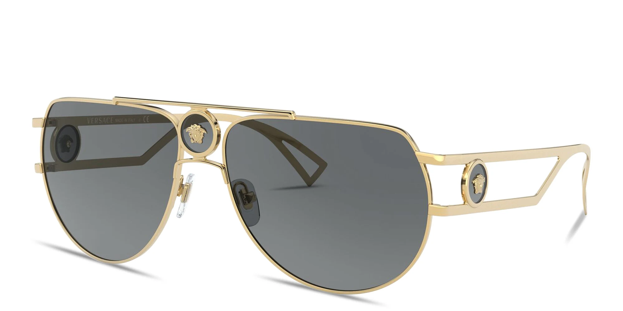 Shop VERSACE Medusa Pilot Sunglasses in Gold online.