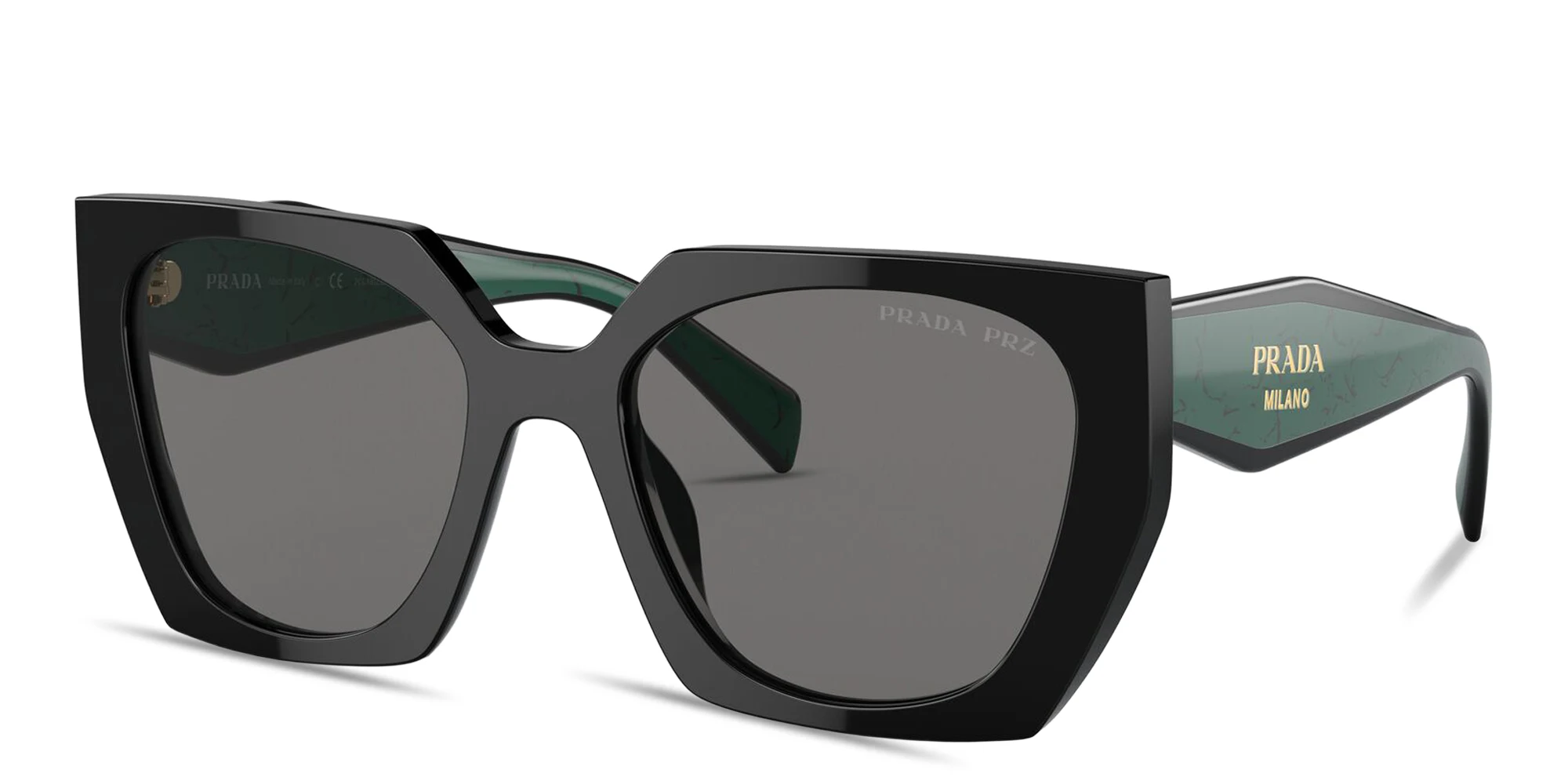 Shop PRADA Logo Signature Rectangle Sunglasses in Black online.