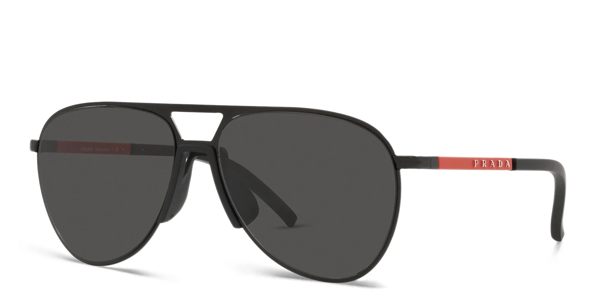 Shop Prada Linea Rossa Pilot Sunglasses in Matte Black online.