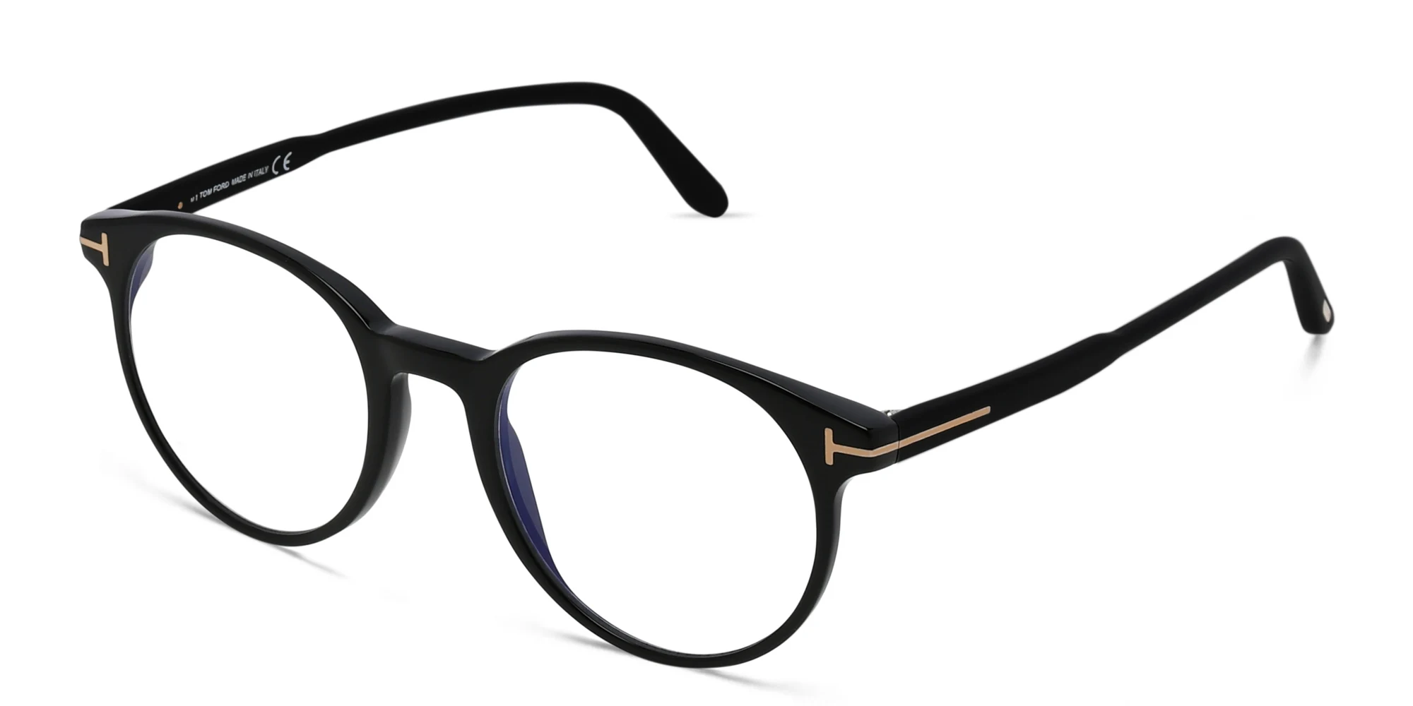 Shop TOM FORD T Logo Round Eyeglasses in Shiny Black online.