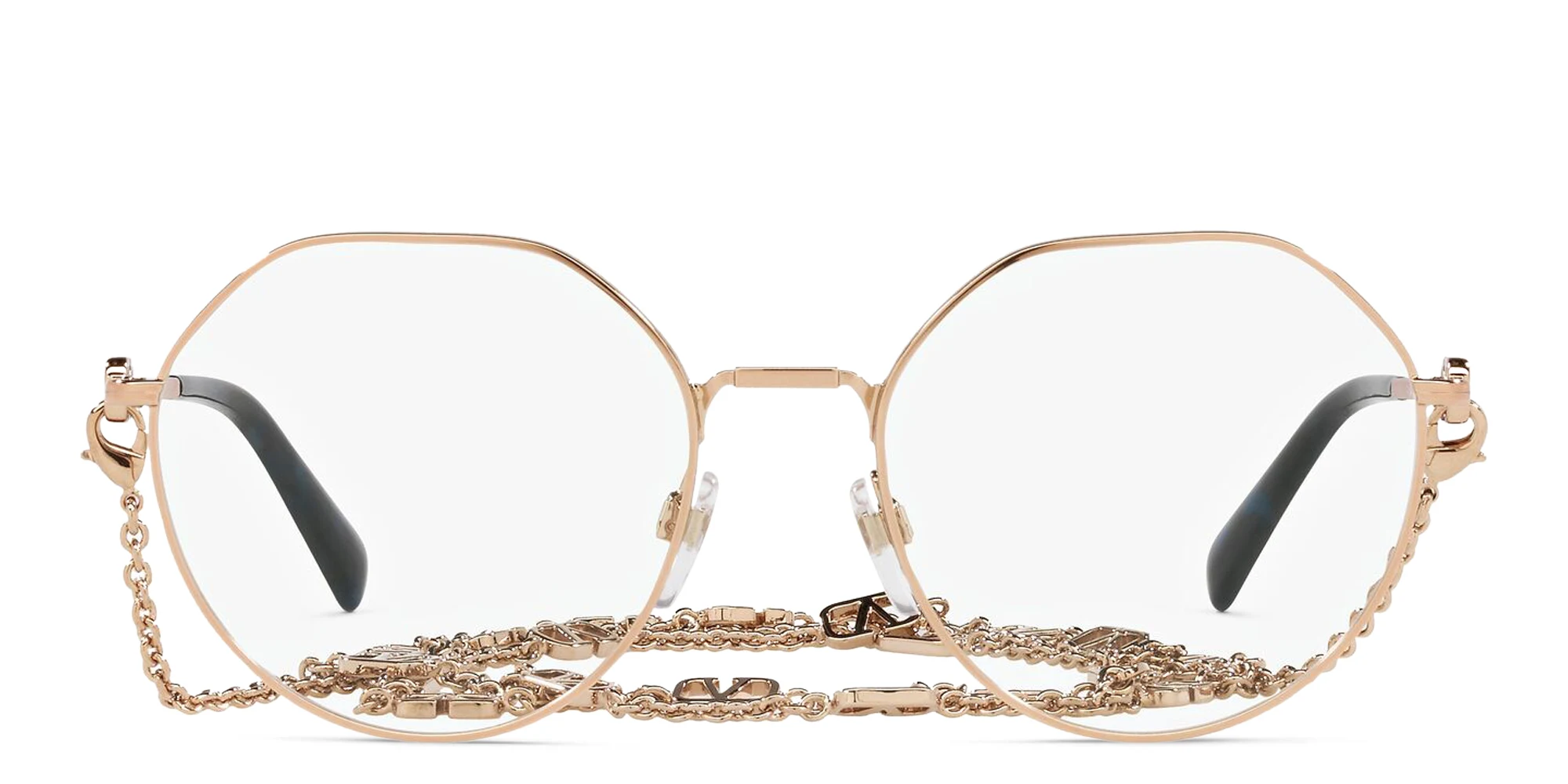 تسوق نظارات طبية غير منتظمة بشعار ڤي مع سلسلة قابلة للنزع فالنتينو بلون Rose Gold أونلاين.