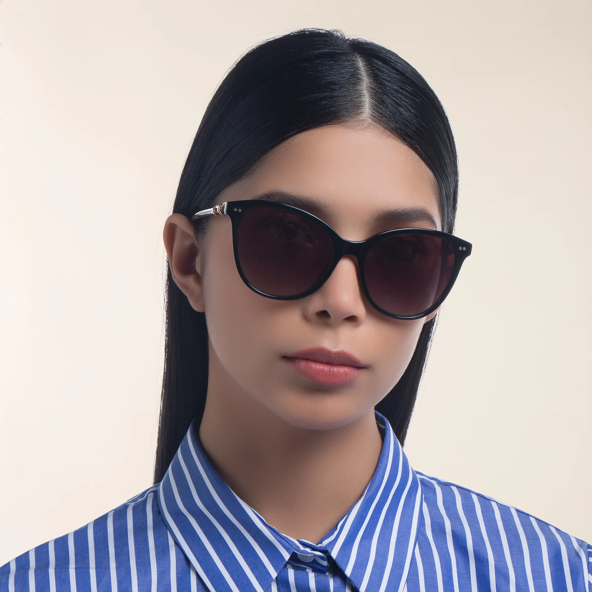 Shop BVLGARI Cat Eye Sunglasses in Black online.