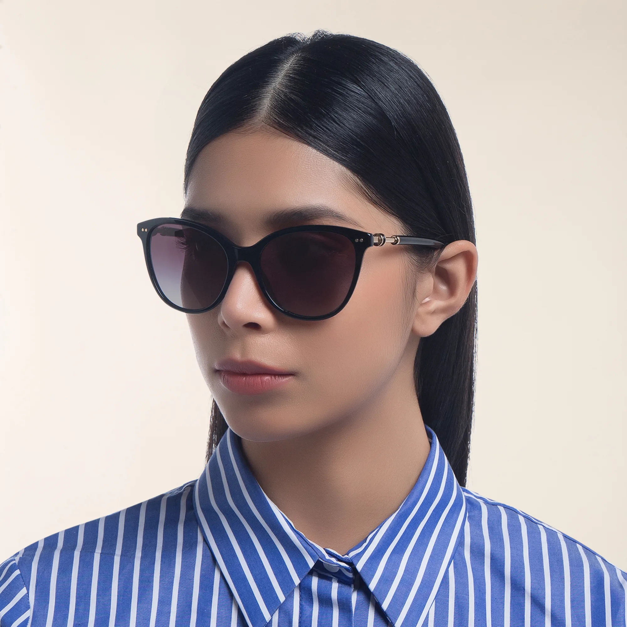 Shop BVLGARI Cat Eye Sunglasses in Black online.