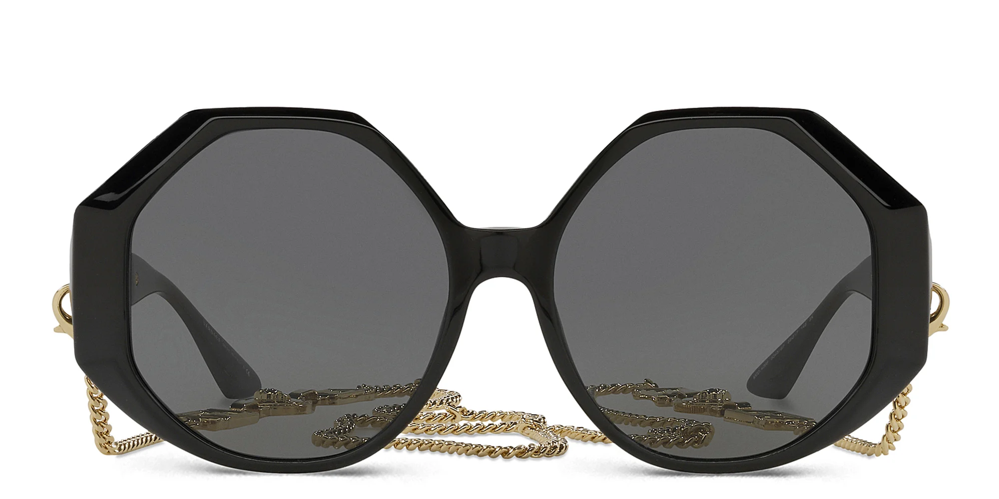 Shop VERSACE Greca Oversized Wide Sunglasses in Black online.