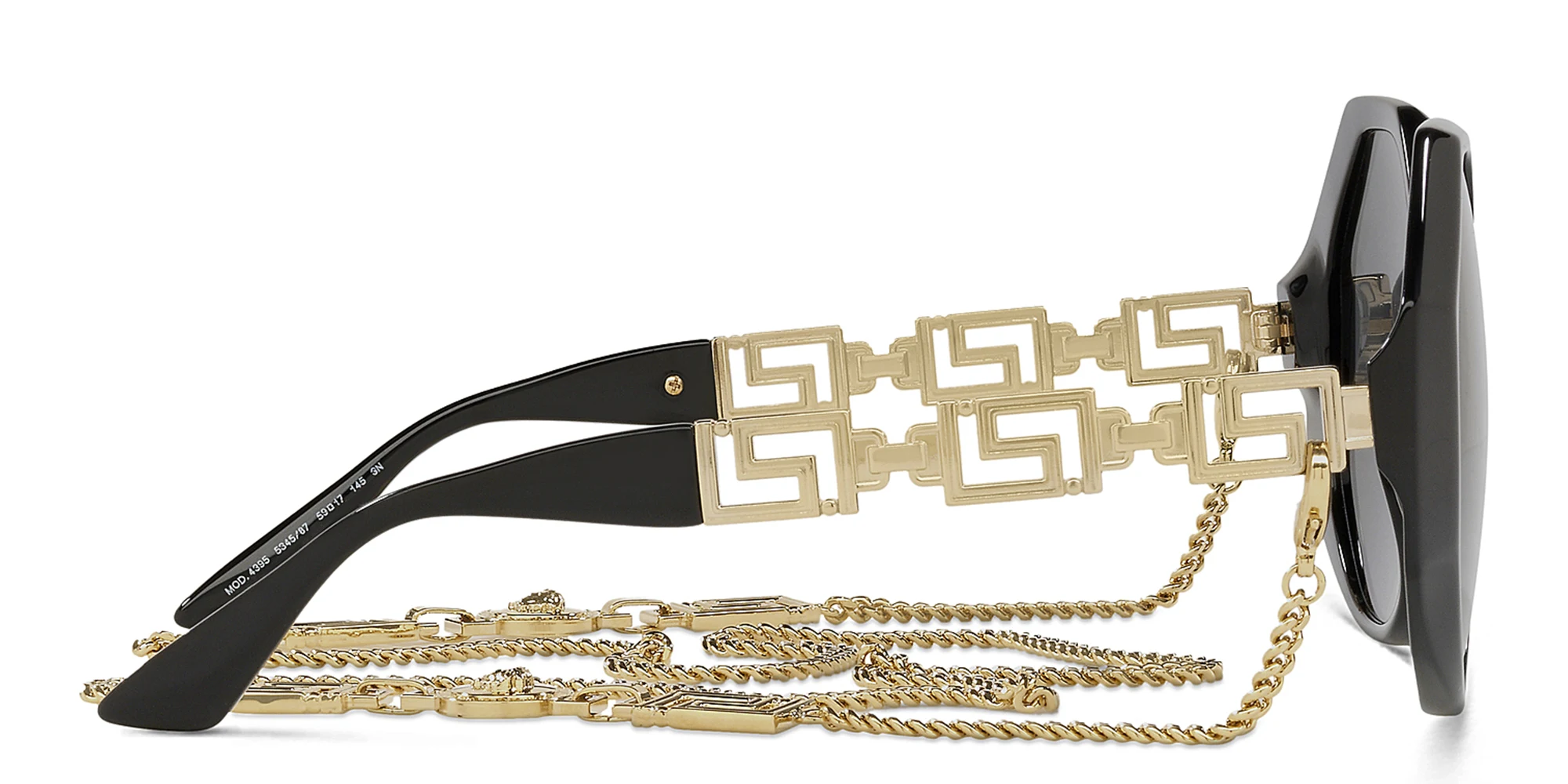 Shop VERSACE Greca Oversized Wide Sunglasses in Black online.
