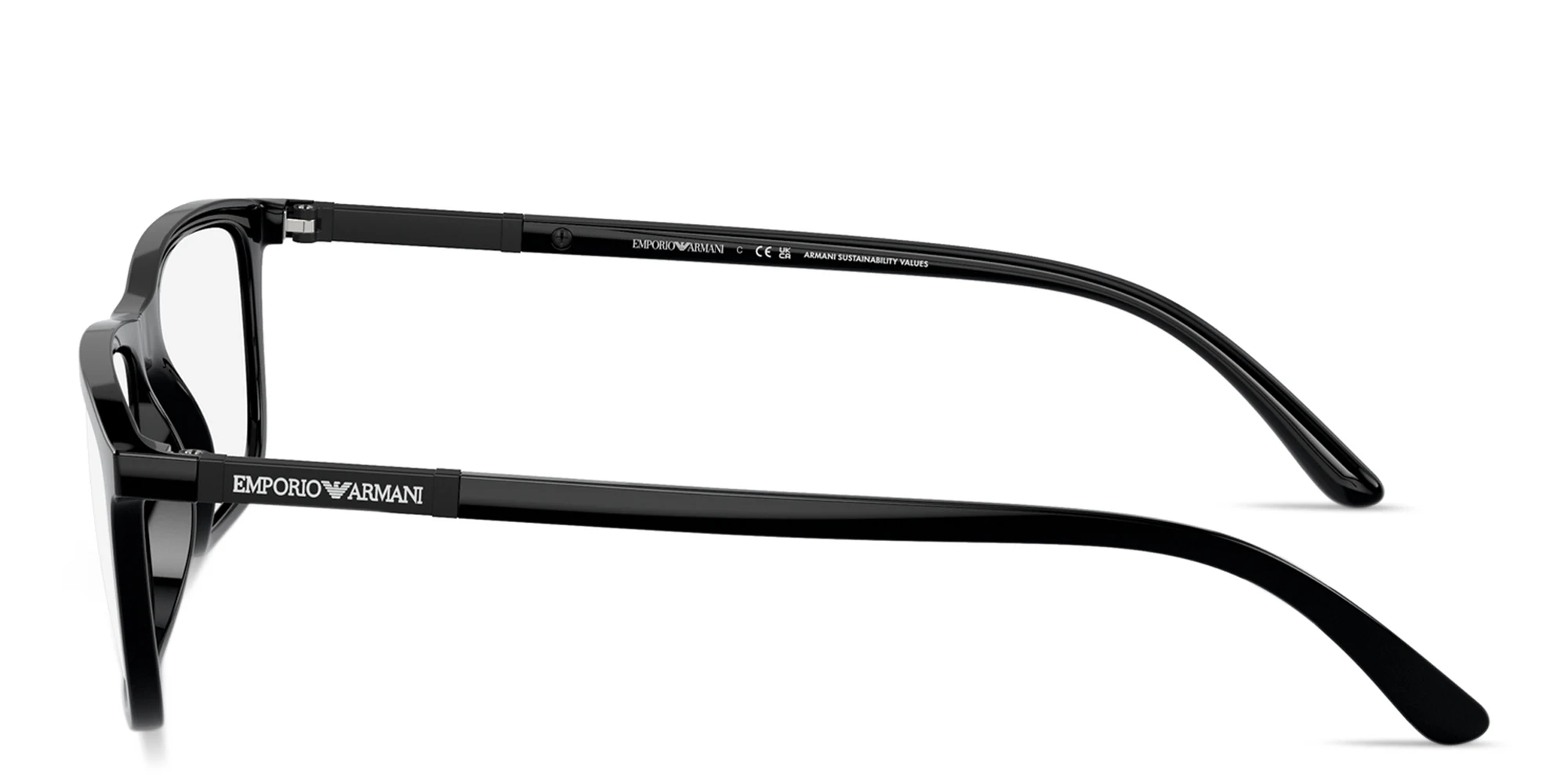 Shop Emporio Armani Logo Signature Wide Rectangle Eyeglasses in Black online.