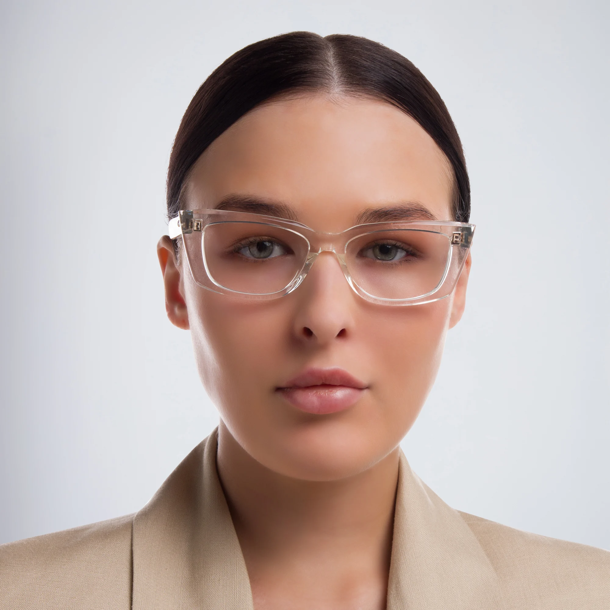 Shop AKONI Gamma Cat Eye Eyeglasses in Clear online.