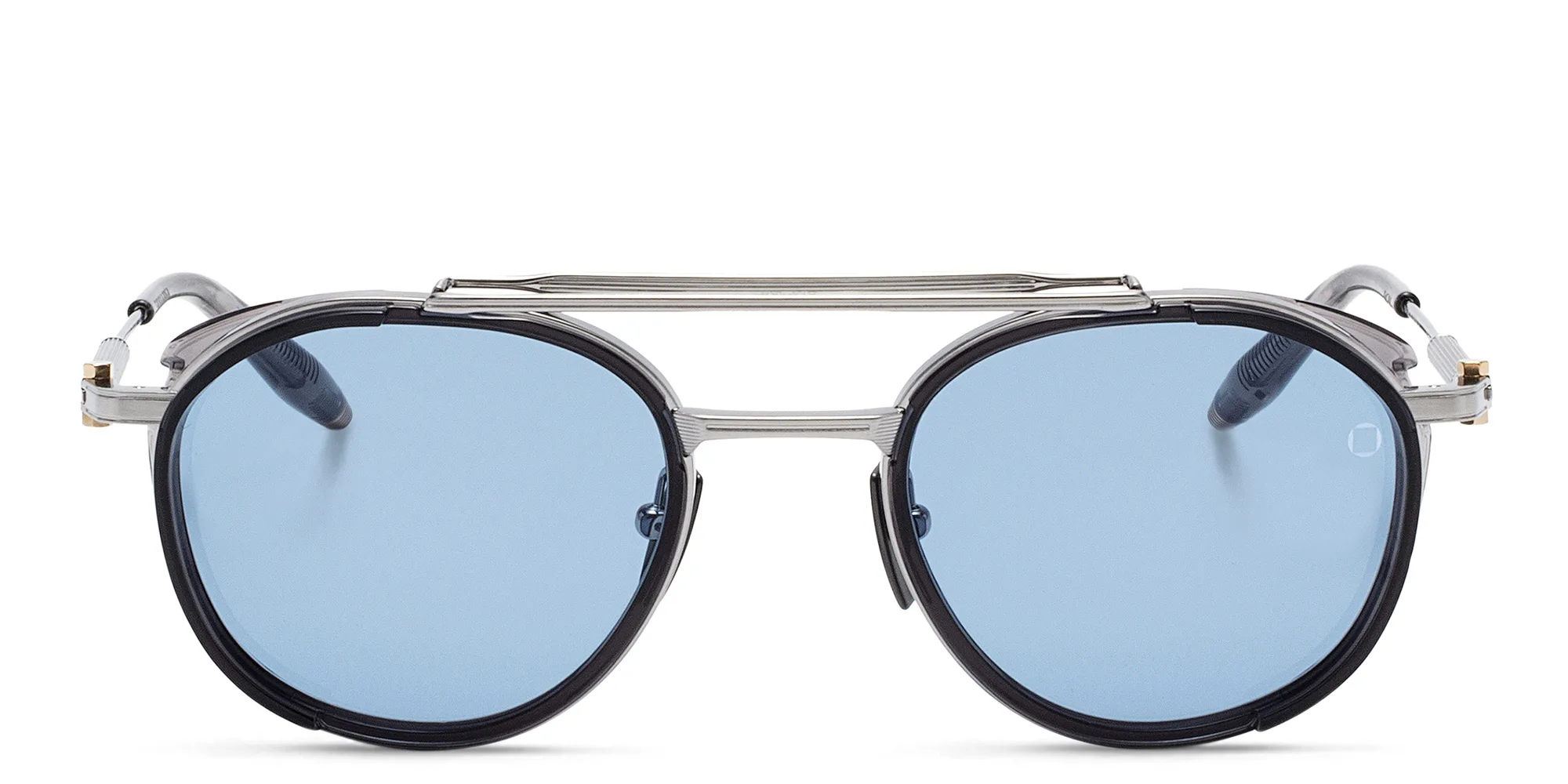 Shop AKONI Skymapper Unisex Round Sunglasses in Silver online.