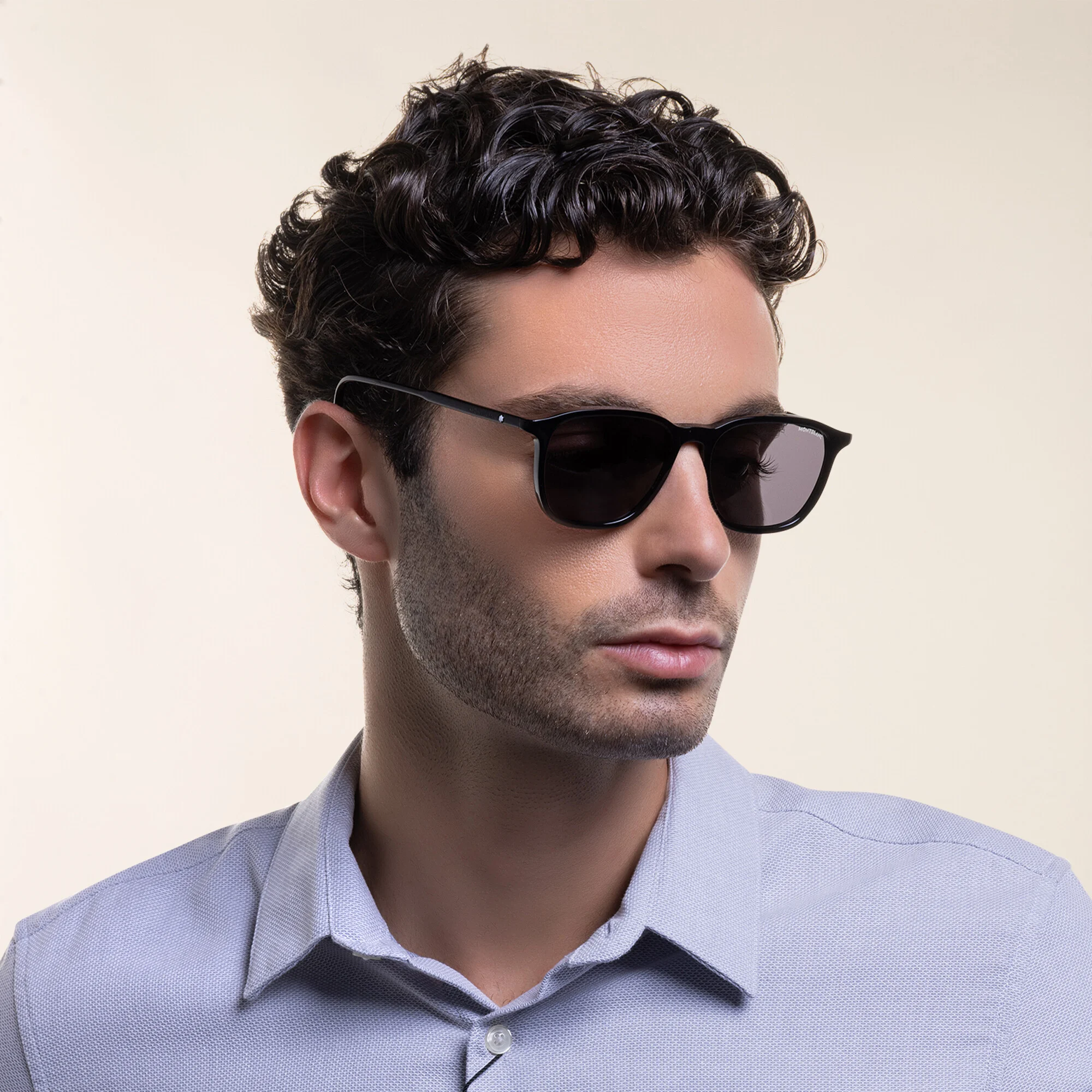 Shop MONTBLANC Square Sunglasses in Black online.