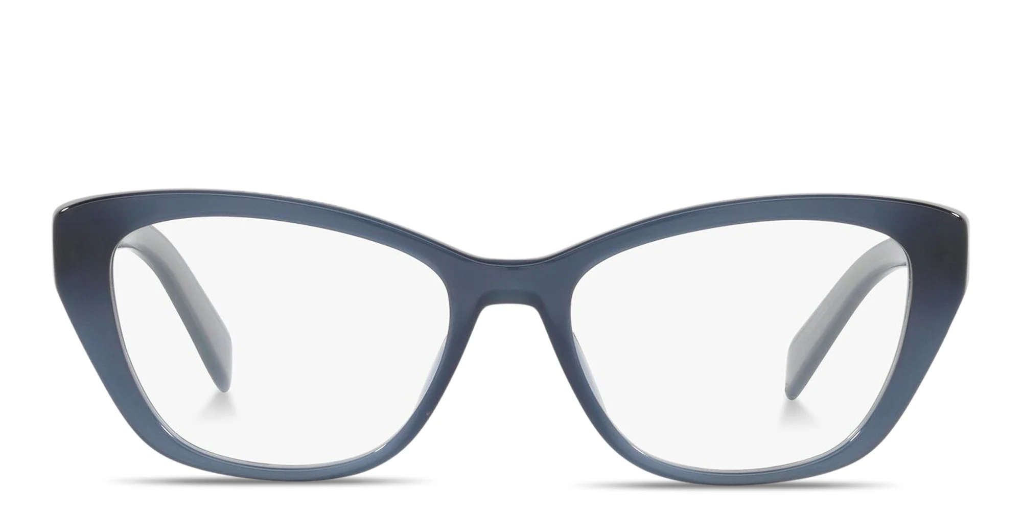 Shop PRADA Logo Signature Cat-Eye Eyeglasses in Transparent Blue online.
