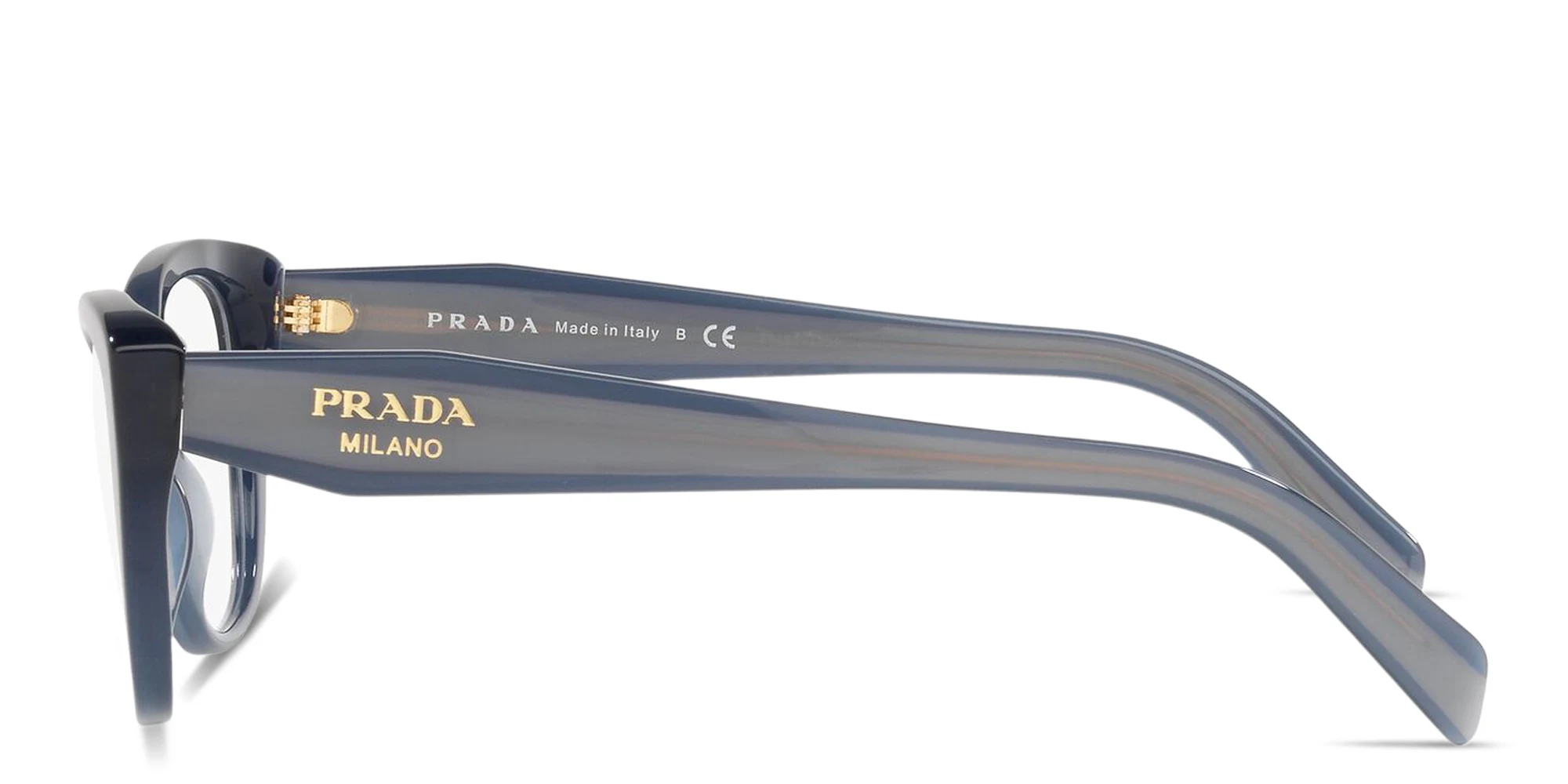 Shop PRADA Logo Signature Cat-Eye Eyeglasses in Transparent Blue online.