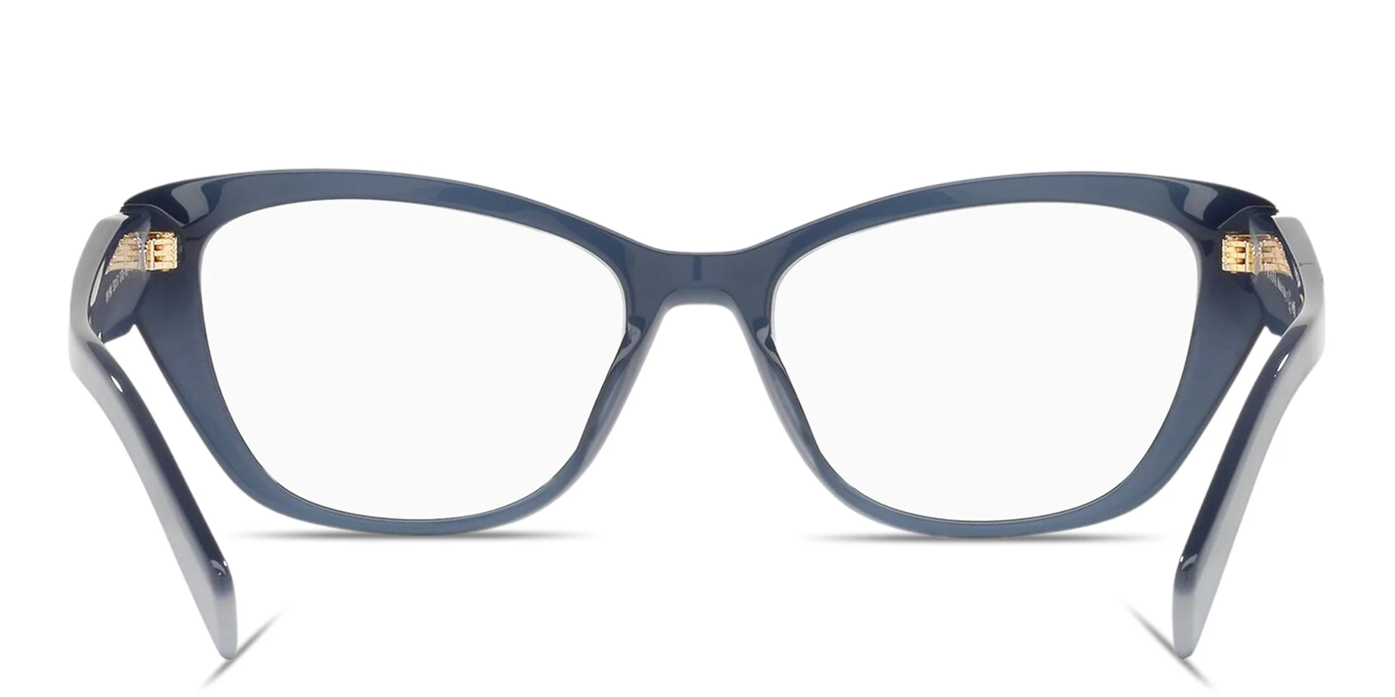 Shop PRADA Logo Signature Cat-Eye Eyeglasses in Transparent Blue online.