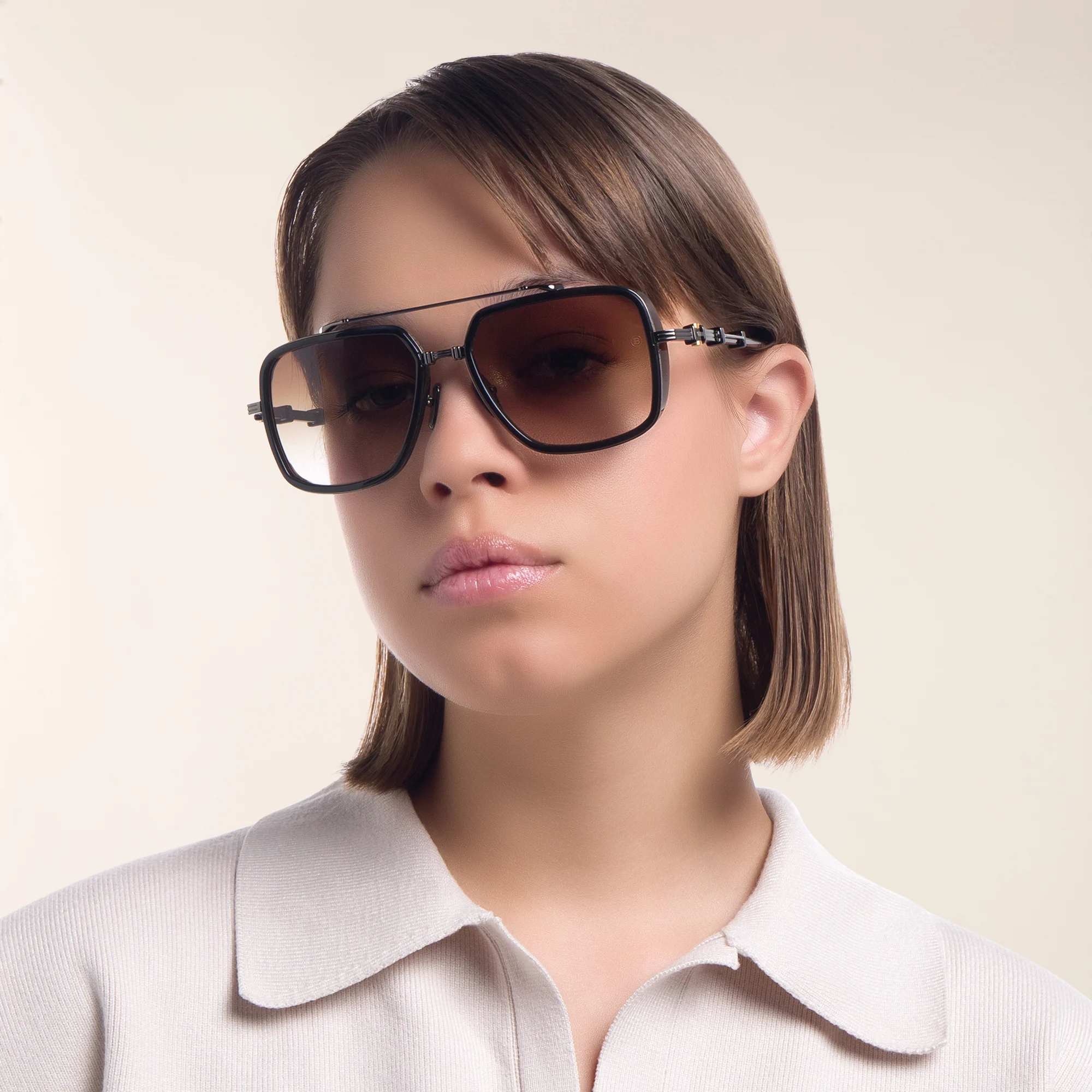 Shop BALMAIN Officier Unisex Square Sunglasses in Black online.