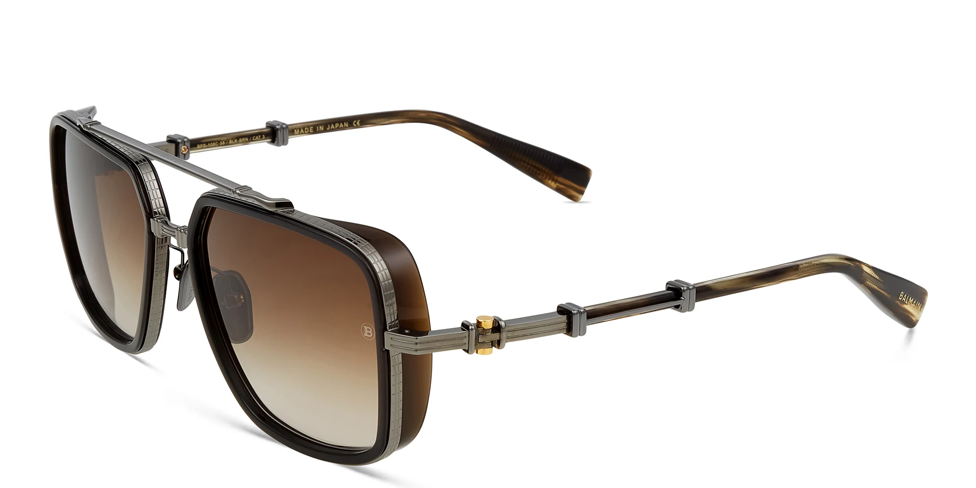 Shop BALMAIN Officier Unisex Square Sunglasses in Black online.