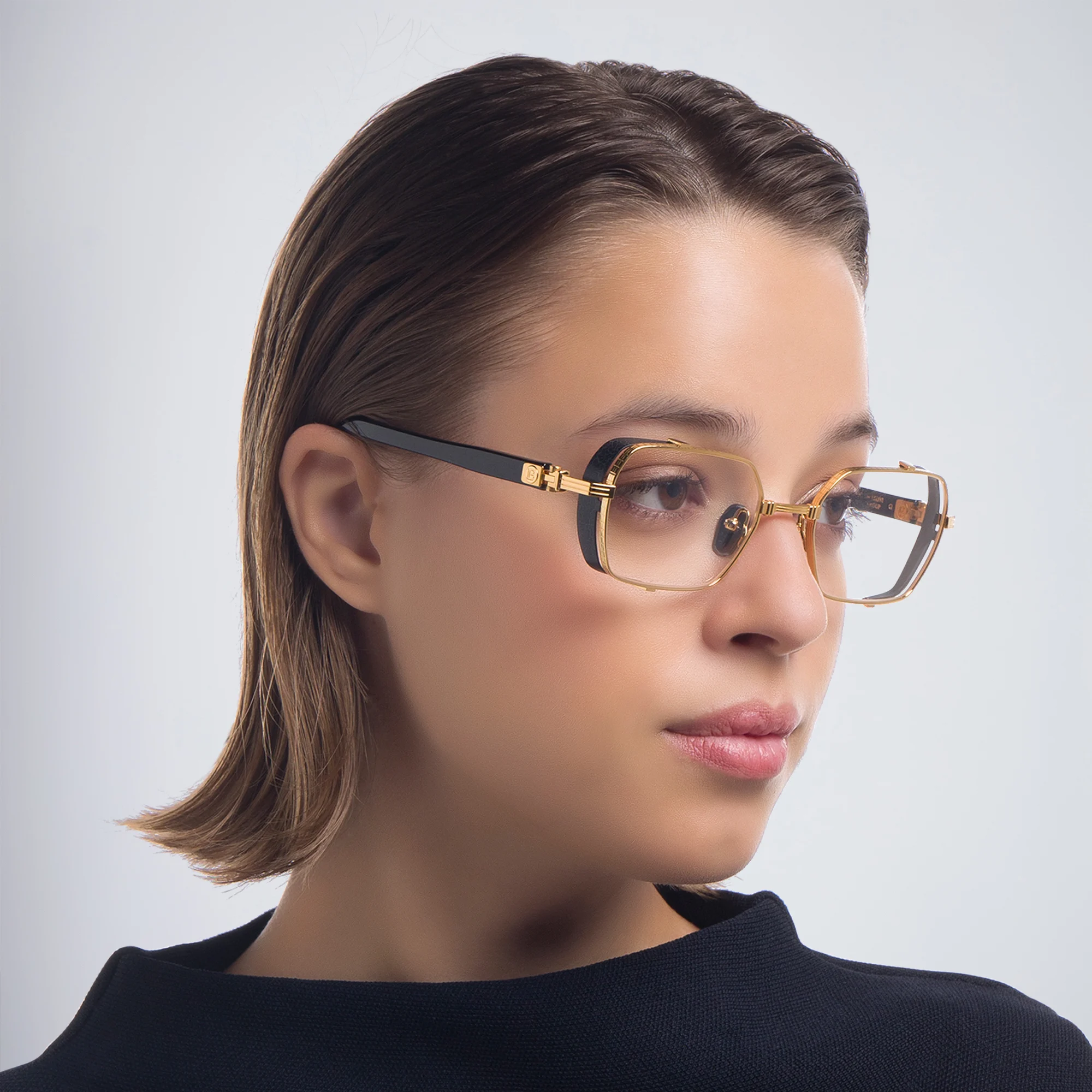 Shop BALMAIN Brigade-III Unisex Rectangle Eyeglasses in Gold online.