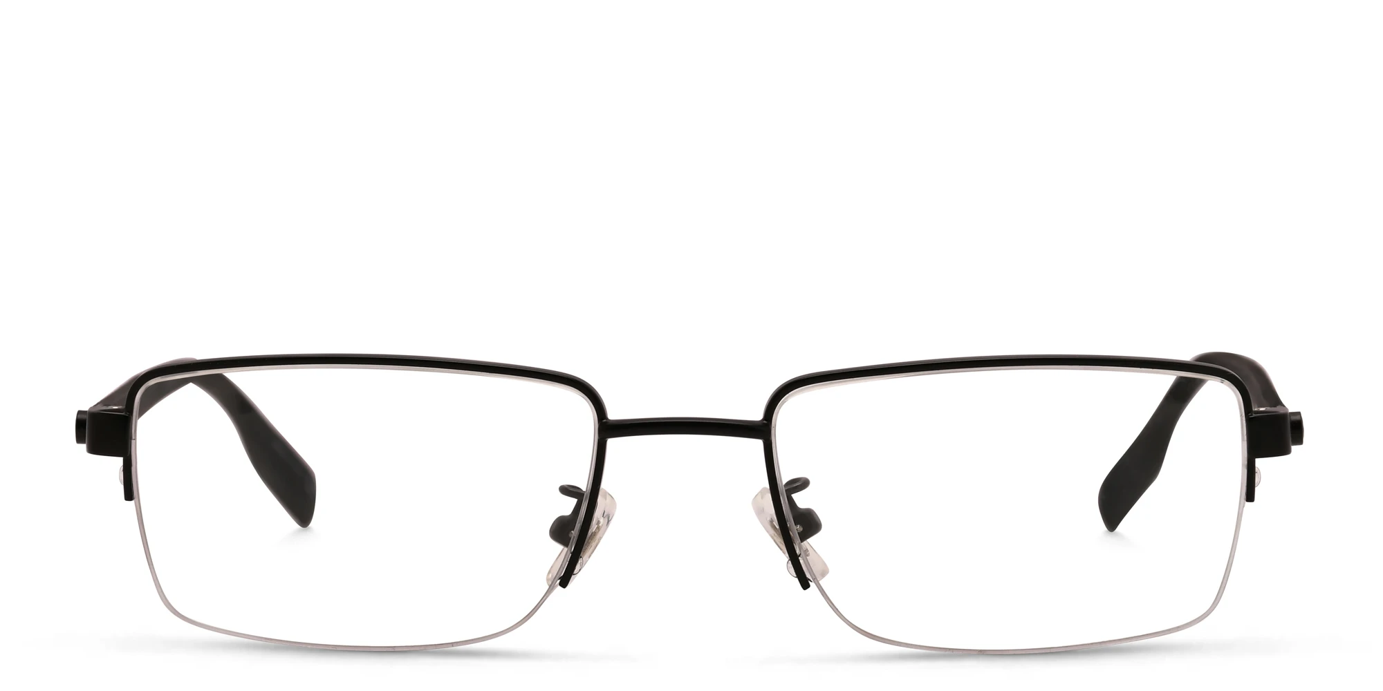 Shop MONTBLANC Half Rim Wide Rectangle Eyeglasses in Black online.