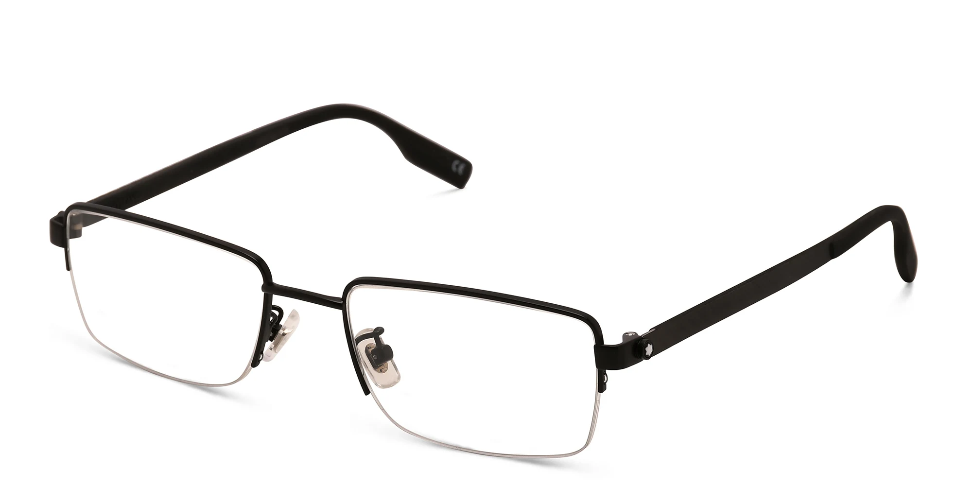 Shop MONTBLANC Half Rim Wide Rectangle Eyeglasses in Black online.
