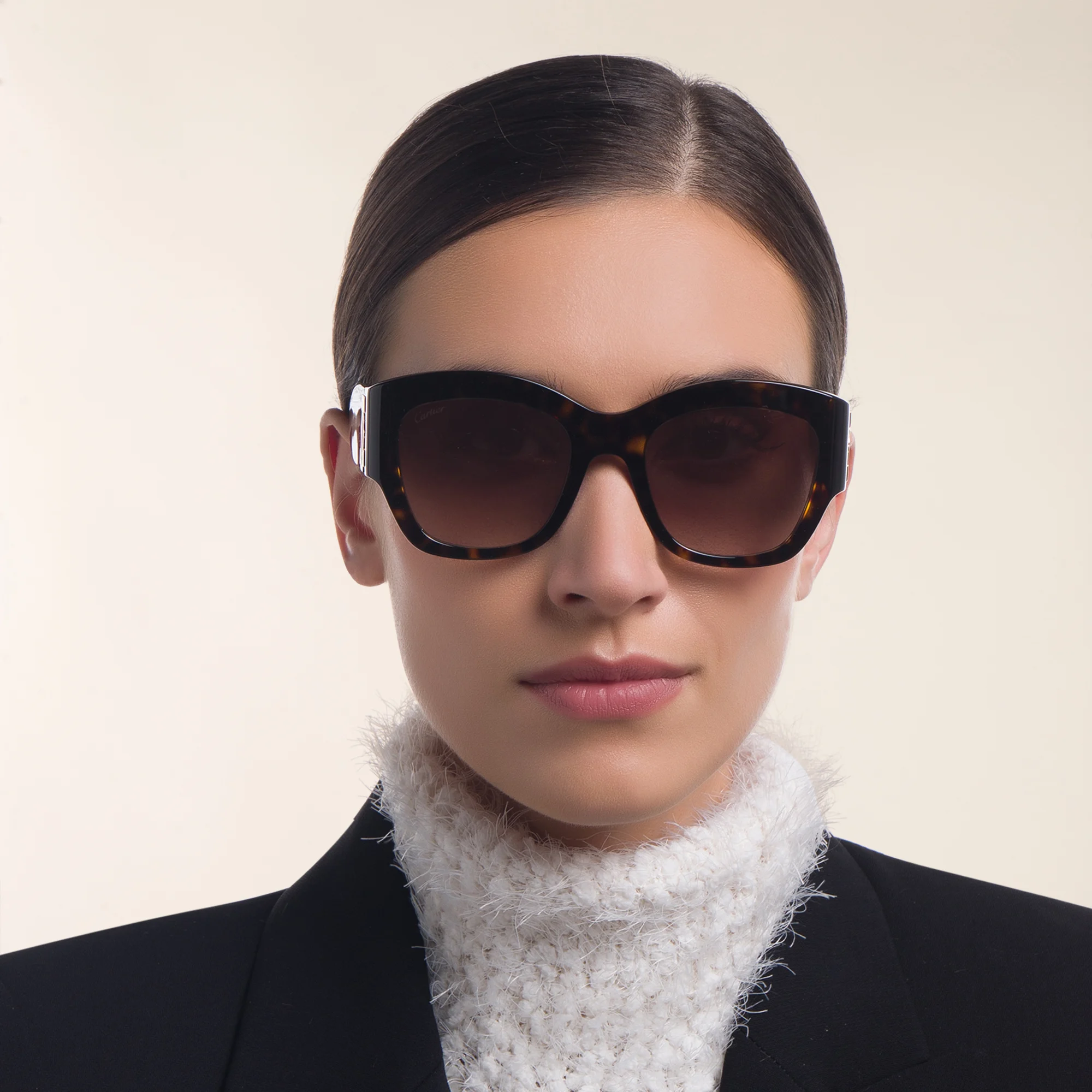 Shop Cartier C de Cartier Cat-Eye Sunglasses in Havana online.
