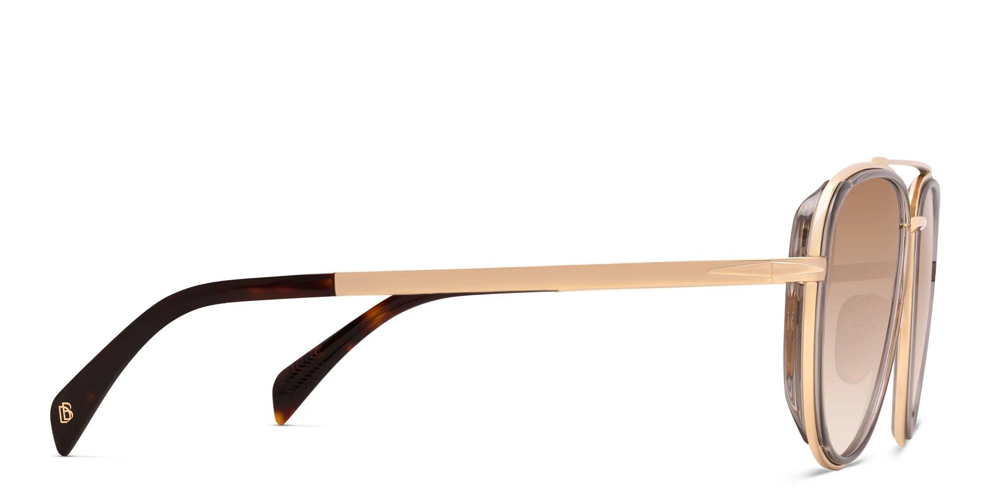 Shop DAVID BECKHAM Pilot Sunglasses in Gold Grey online.