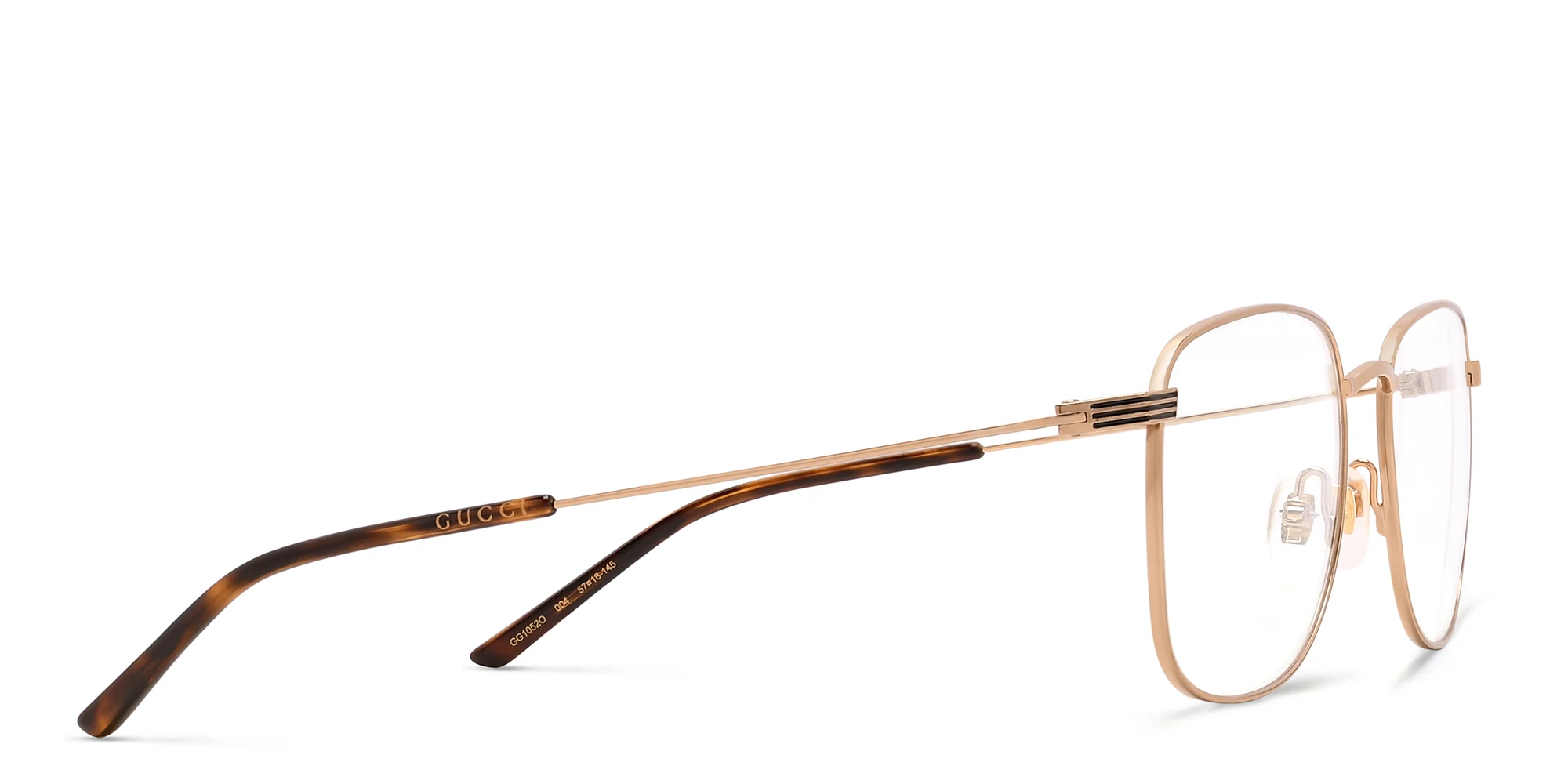 Shop GUCCI Wide Square Eyeglasses in Gold online.