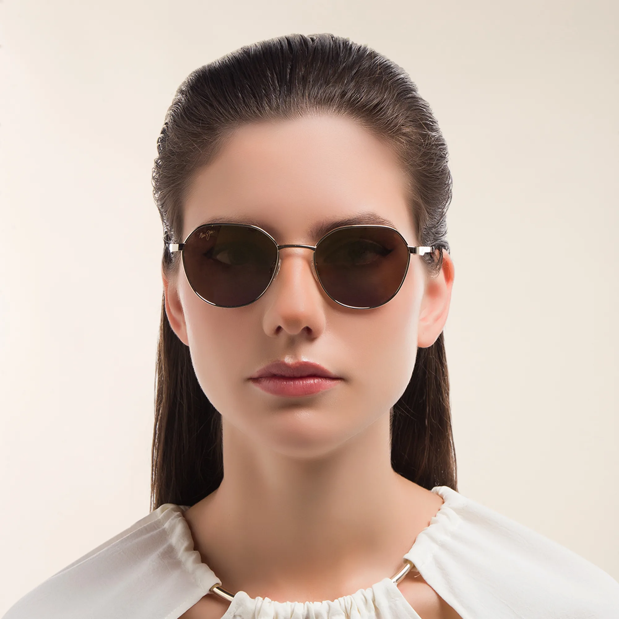 Shop Maui Jim Hukilau 845 Unisex Round Sunglasses in Gold online.
