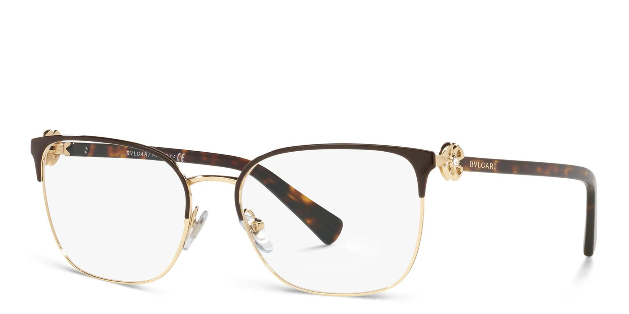 Shop BVLGARI Rectangle Eyeglasses in Pale Gold/Brown online.