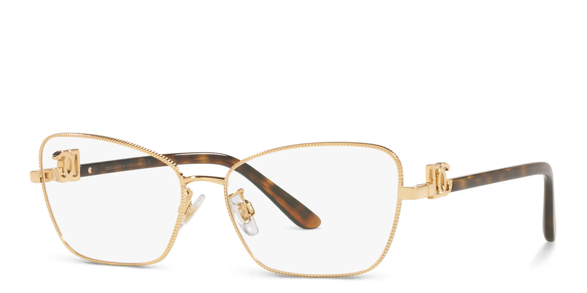 Shop Dolce & Gabbana Wide Cat-Eye Eyeglasses in Gold online.