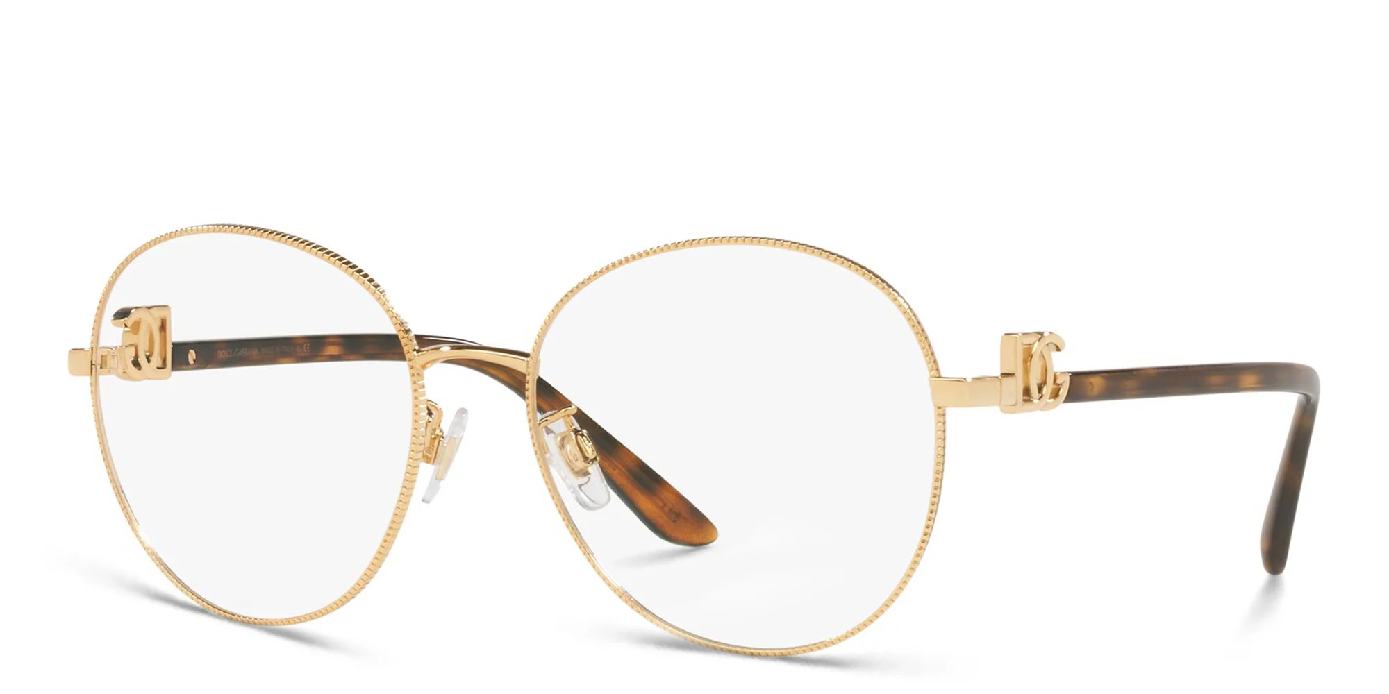 Shop Dolce & Gabbana Wide Round Eyeglasses in Gold online.