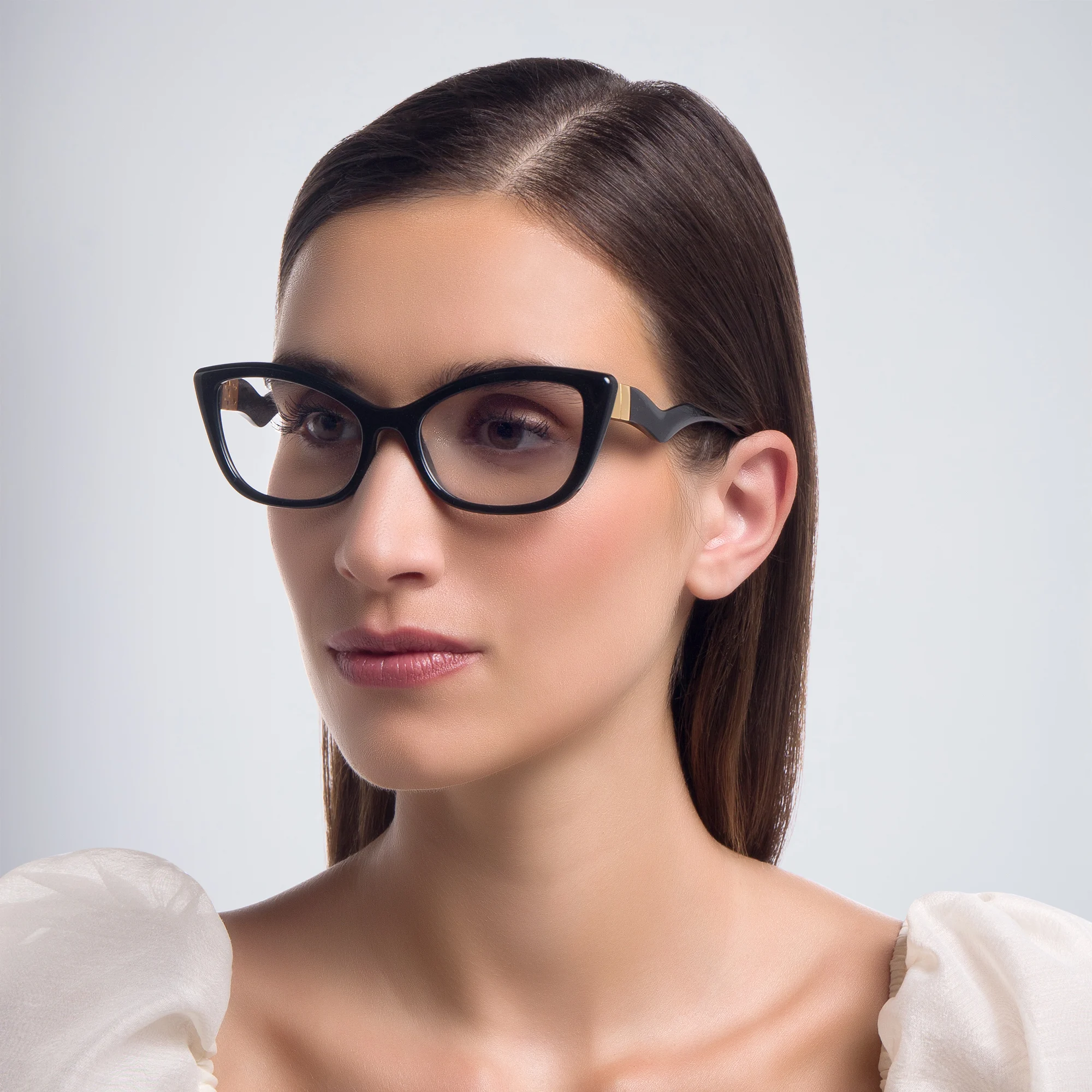 Shop Dolce & Gabbana Wide Cat Eye Eyeglasses in Black online.