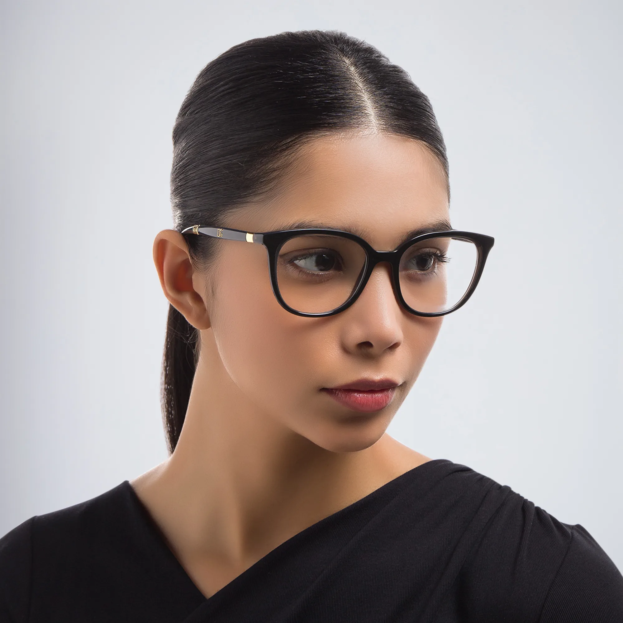 Shop Dolce & Gabbana Square Eyeglasses in Black/Transparent Black online.