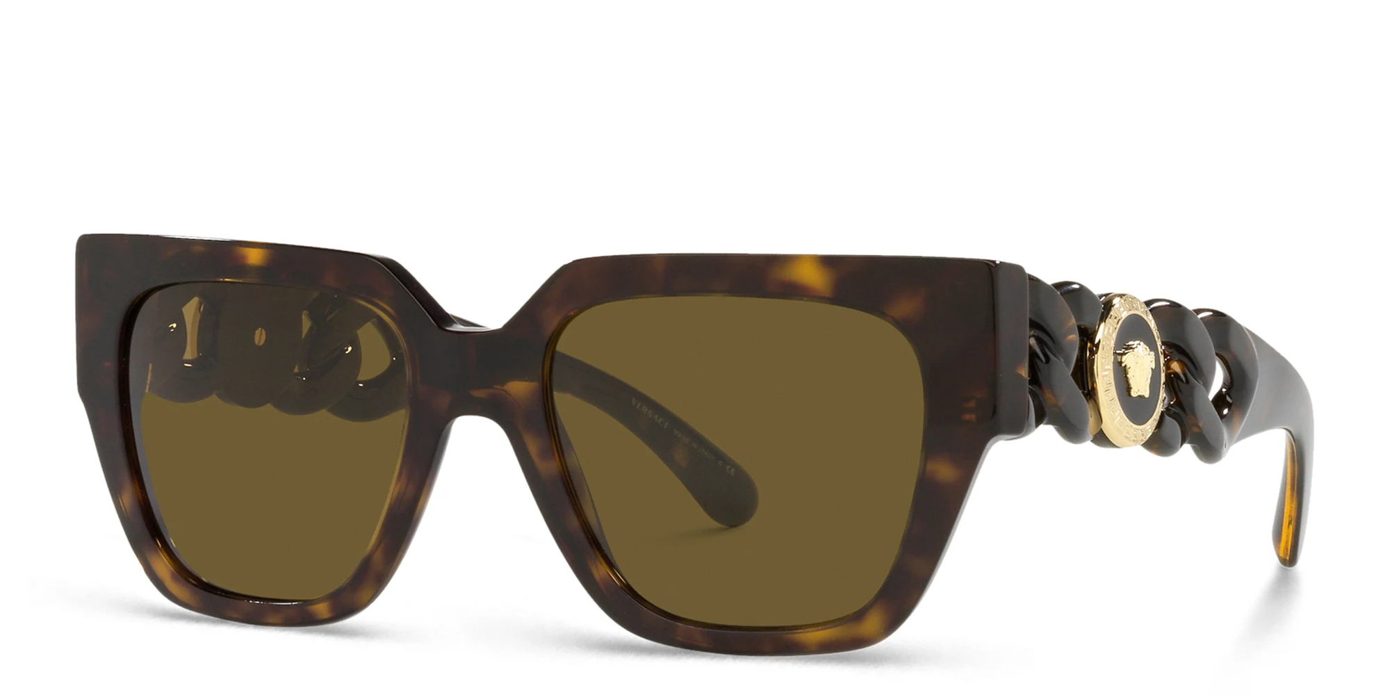 Shop VERSACE Medusa Chain Square Sunglasses in Havana online.