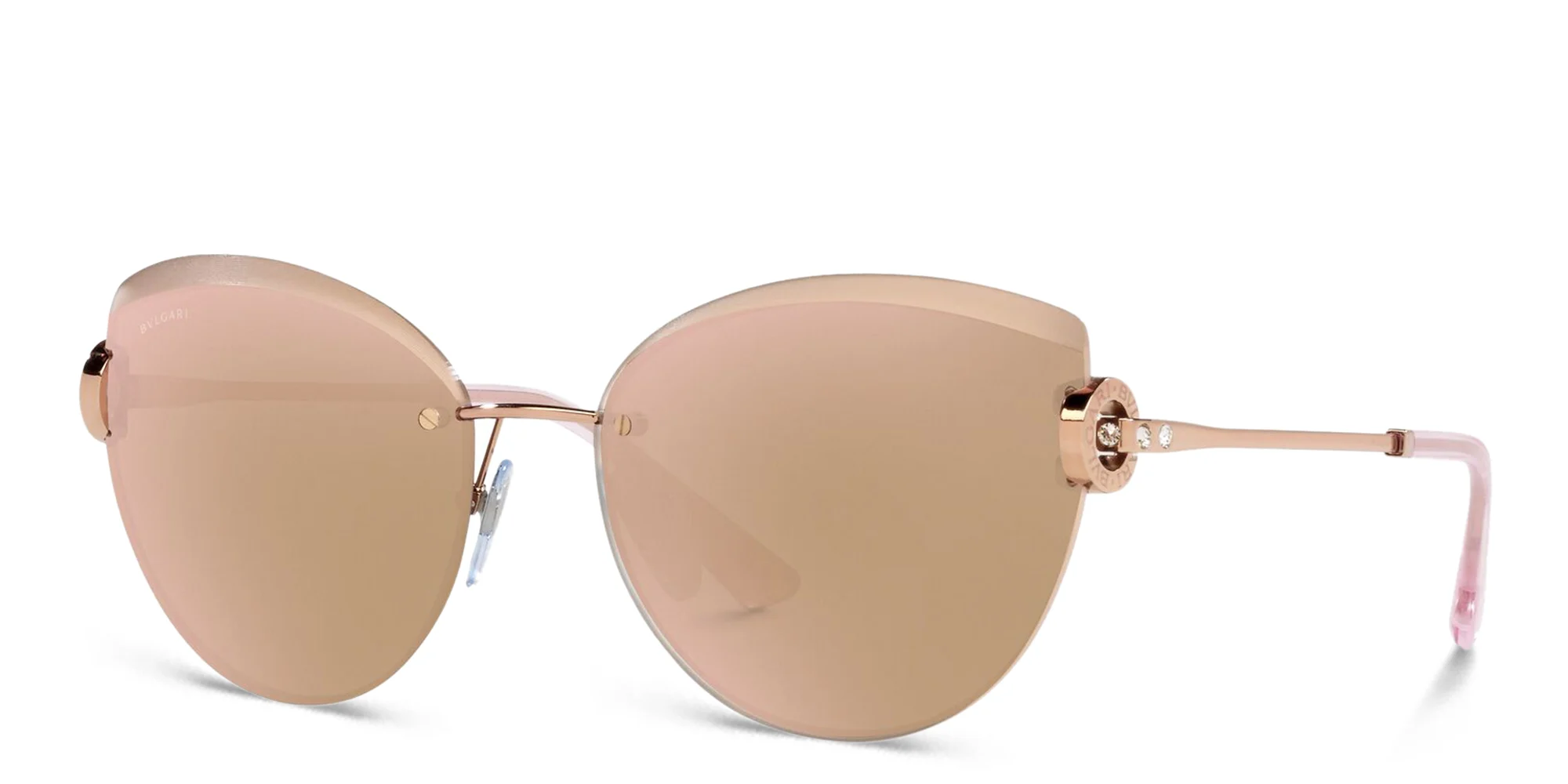Shop BVLGARI Rimless Cat Eye Sunglasses in Pink Gold online.