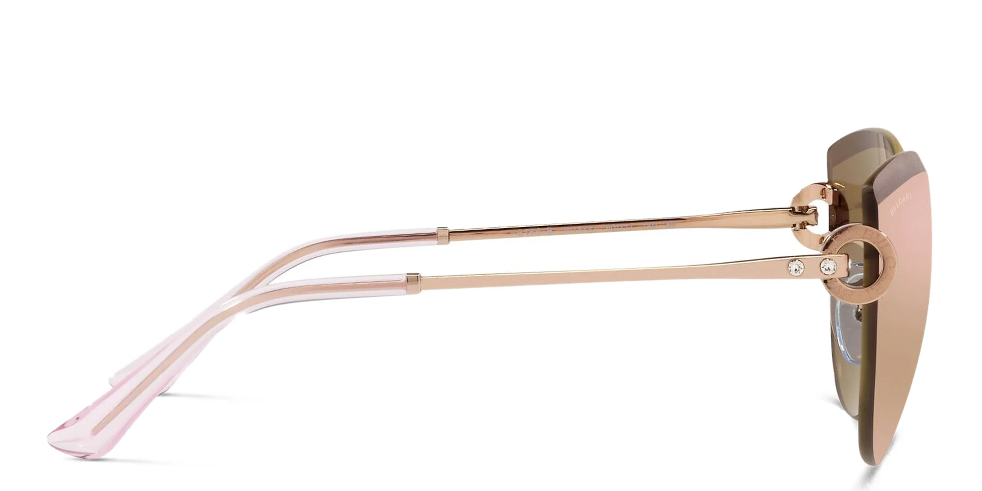 Shop BVLGARI Rimless Cat Eye Sunglasses in Pink Gold online.