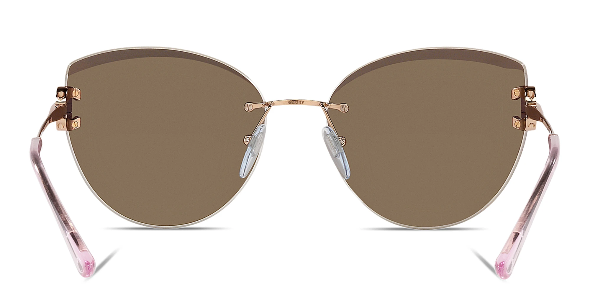 Shop BVLGARI Rimless Cat Eye Sunglasses in Pink Gold online.