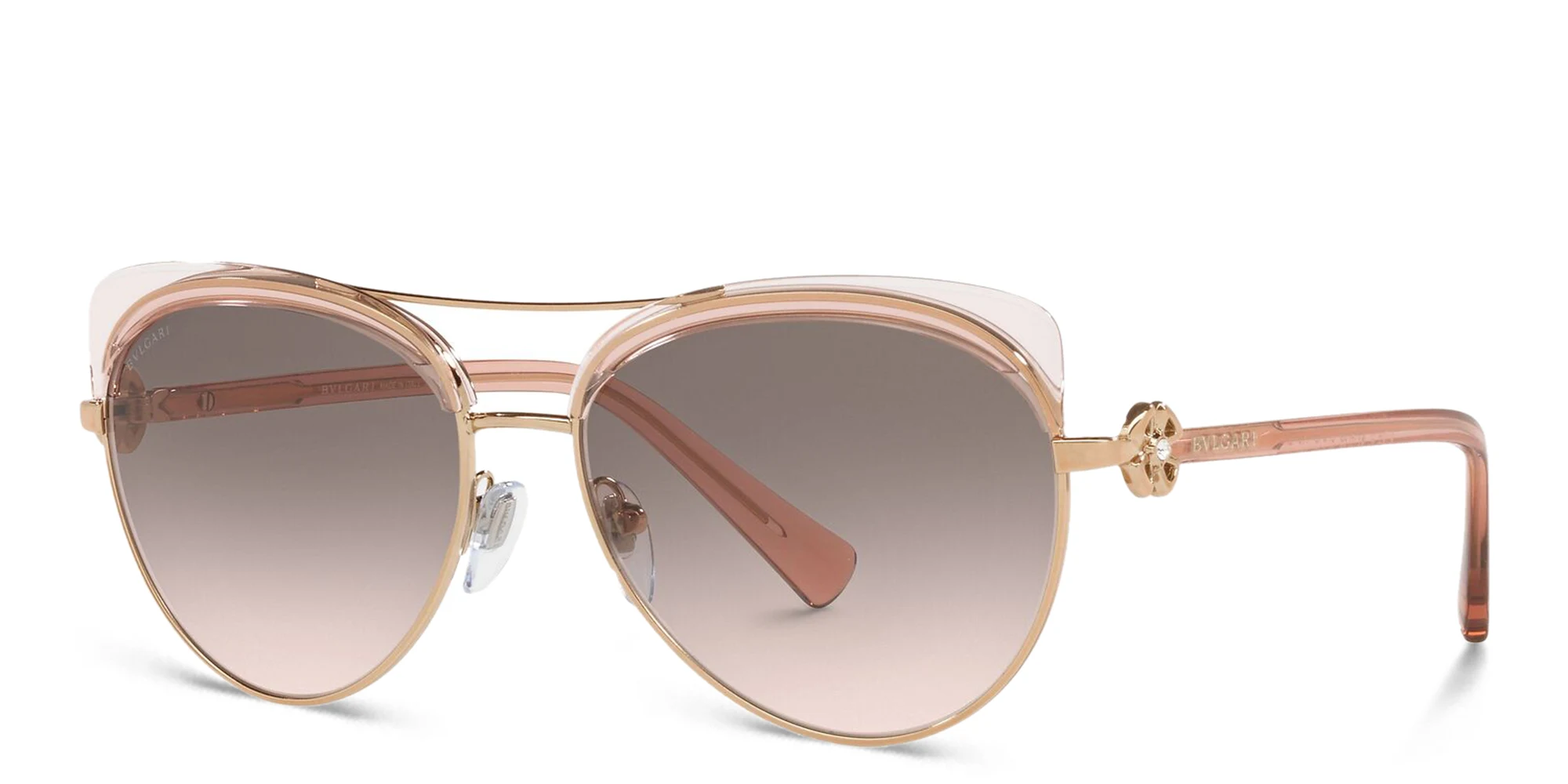 Shop BVLGARI Aviator Sunglasses in Rose Gold online.