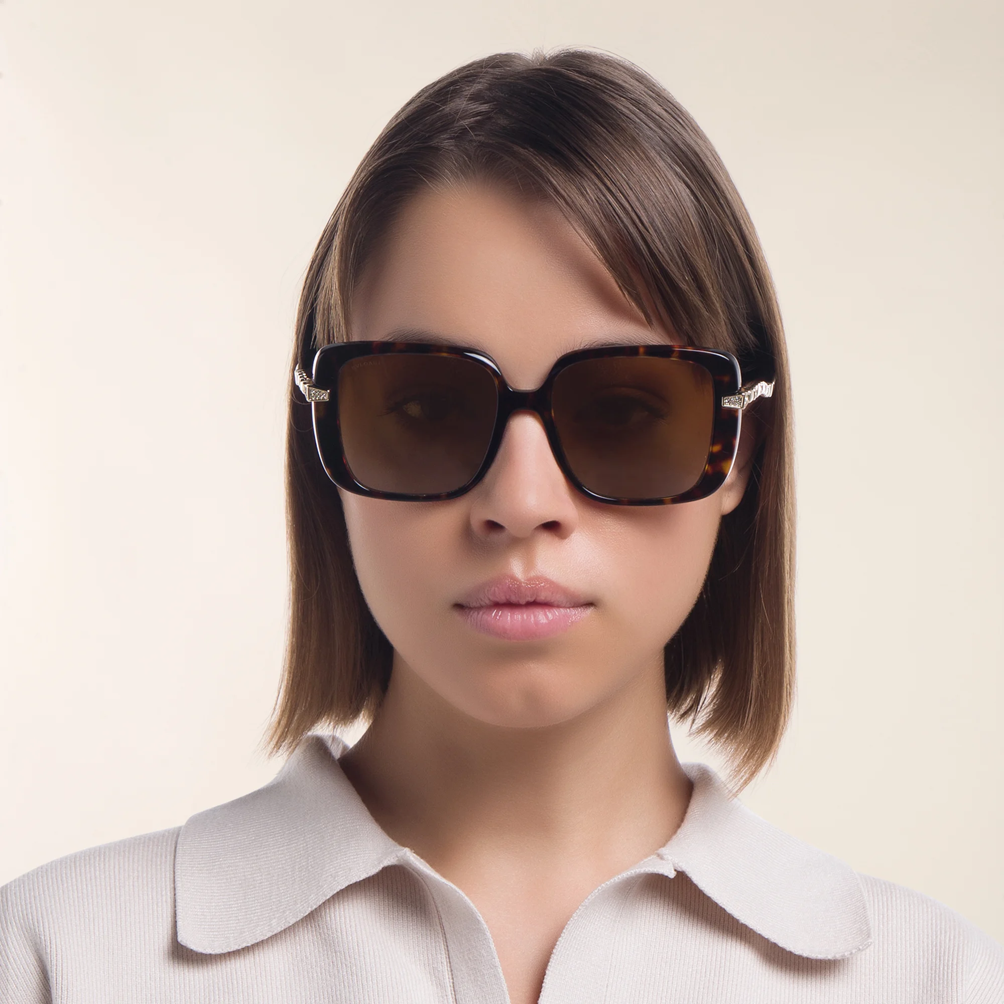 Shop BVLGARI Square Sunglasses in Havana online.