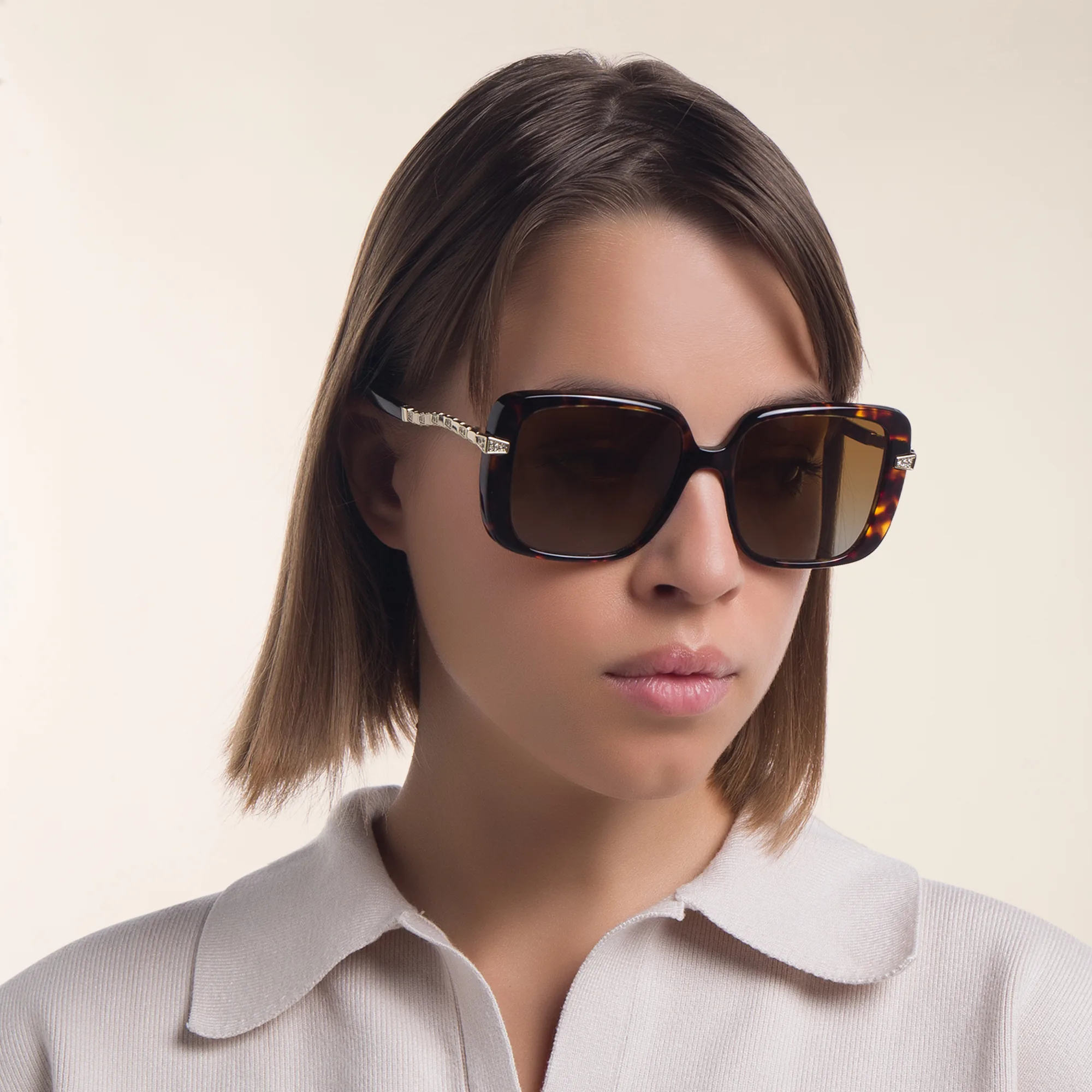 Shop BVLGARI Square Sunglasses in Havana online.