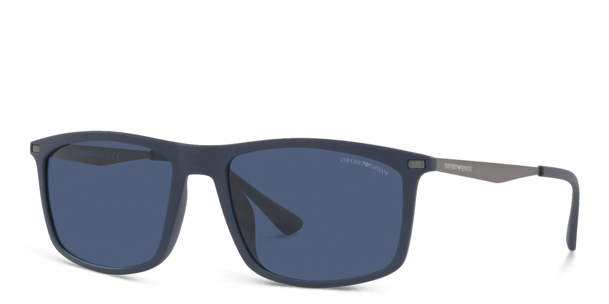 Shop Emporio Armani Rectangle Sunglasses in Matte Blue online.