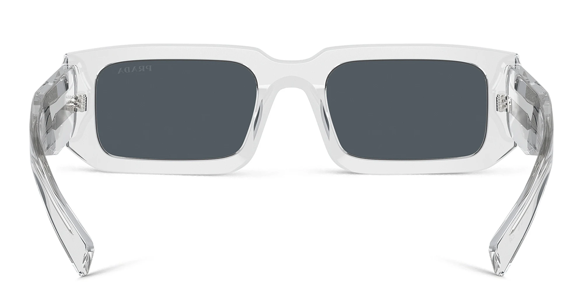 Shop PRADA Logo Rectangle Sunglasses in Transparent Grey online.