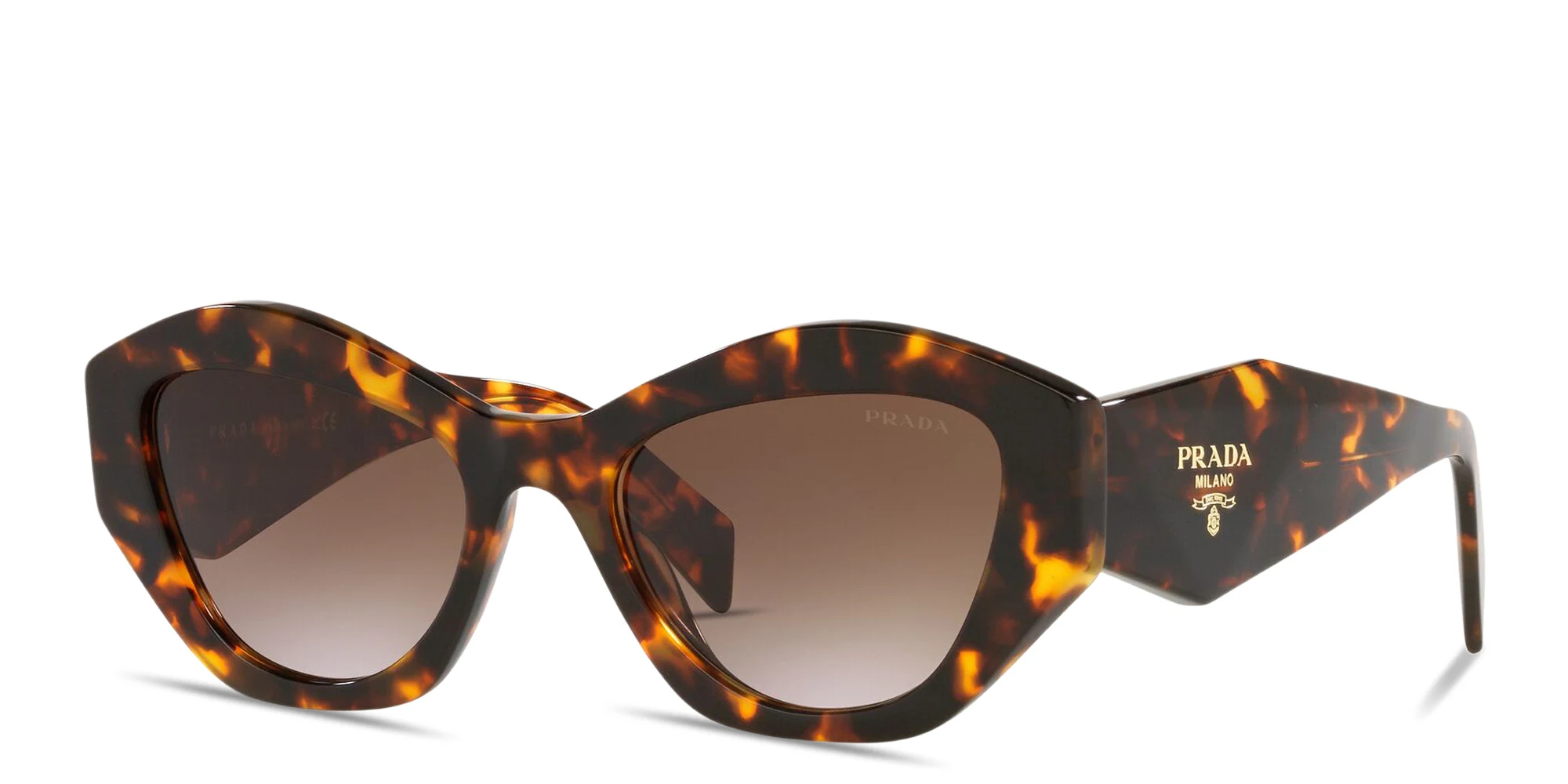 Shop PRADA Logo Signature Irregular Sunglasses in Havana online.