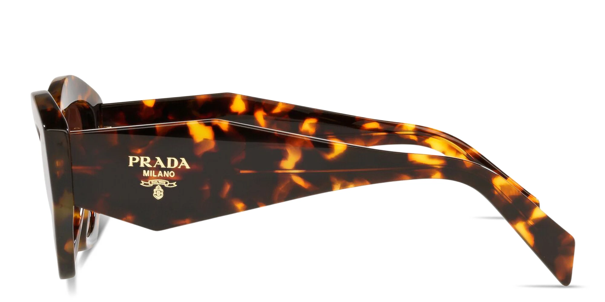 Shop PRADA Logo Signature Irregular Sunglasses in Havana online.