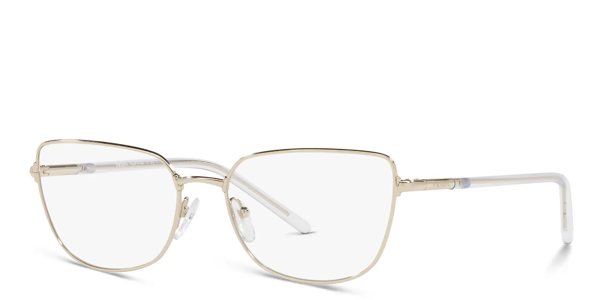Shop PRADA Wide Cat Eye Eyeglasses in Pale Gold online.